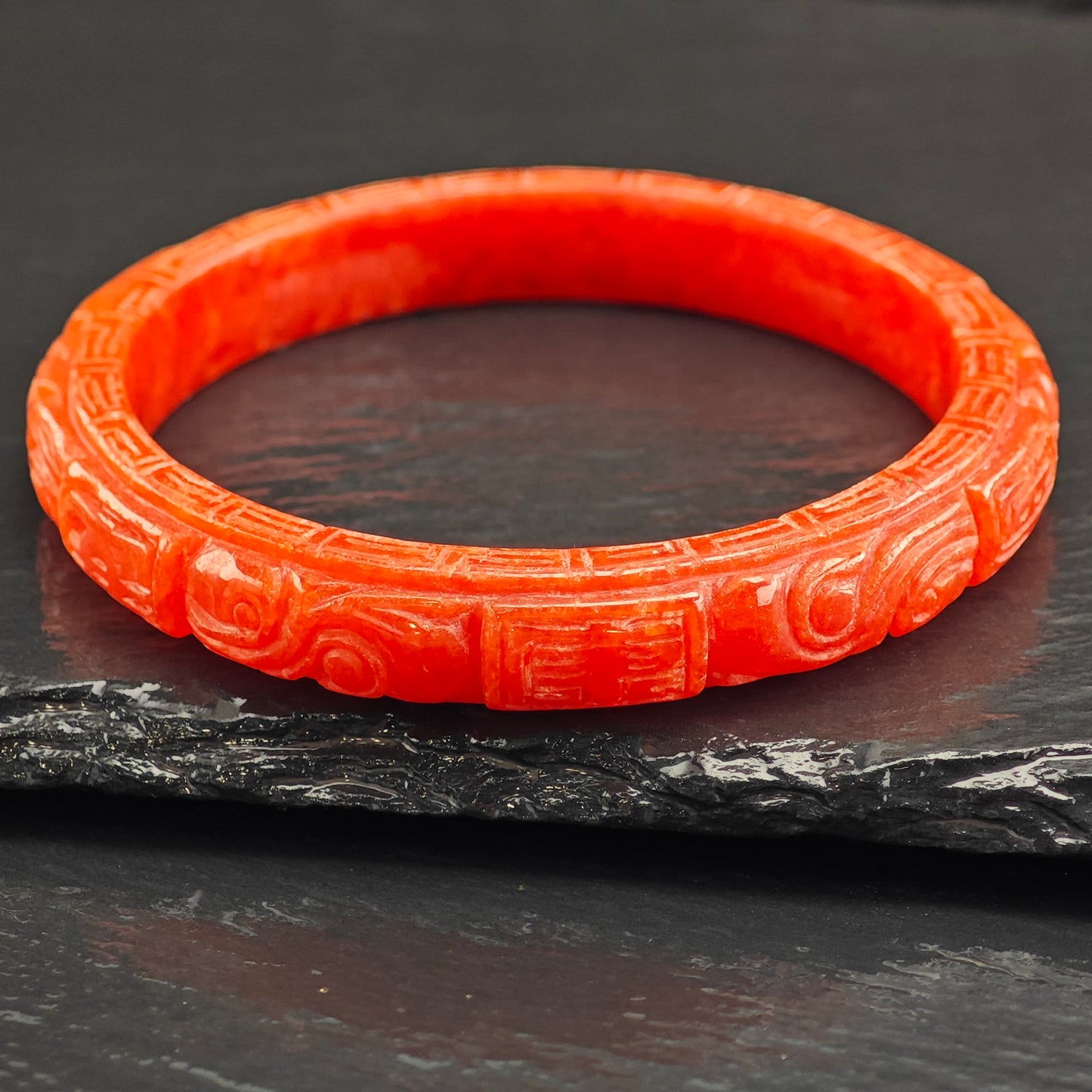 Carved Red Jade Bangle Bracelet 7" BR3071