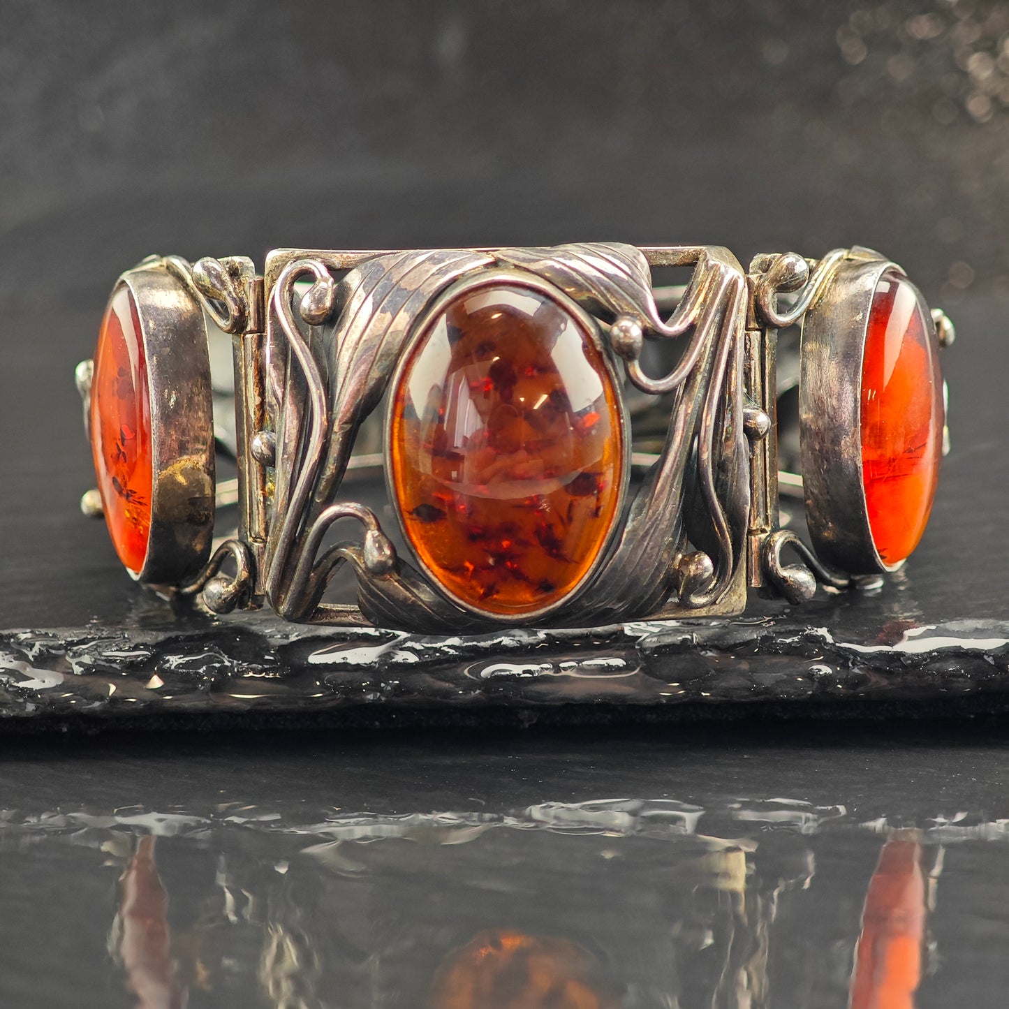 Vintage Som's Amber Leaf Sterling Silver Link 6 1/2" BR3072