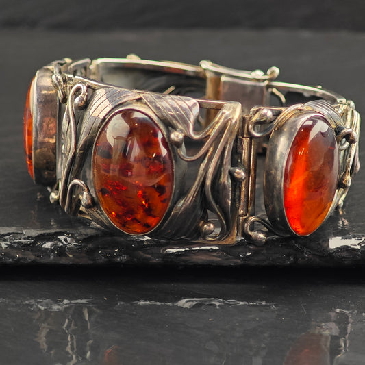 Vintage Som's Amber Leaf Sterling Silver Link 6 1/2" BR3072