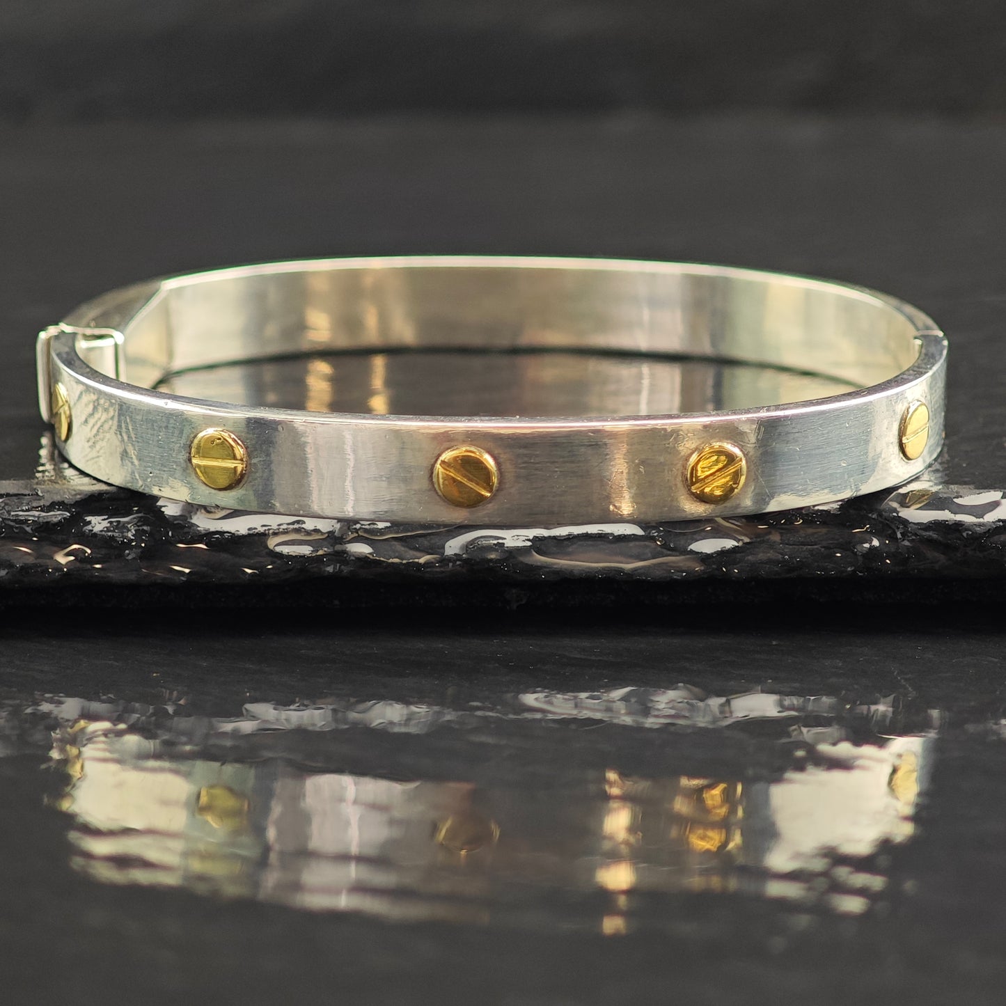 Shopify Only: Italian Gold Accent Sterling Silver Bangle Bracelet 6 1/2" BR3074