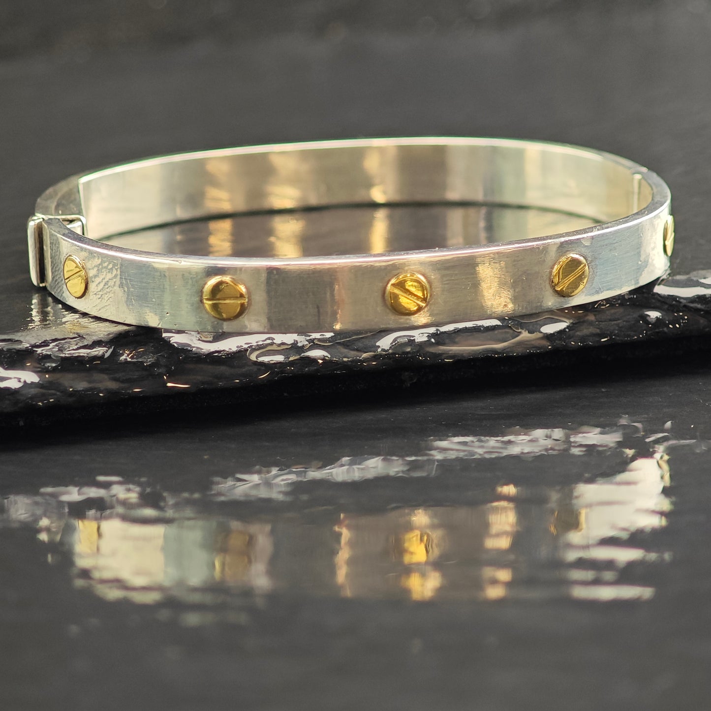 Shopify Only: Italian Gold Accent Sterling Silver Bangle Bracelet 6 1/2" BR3074
