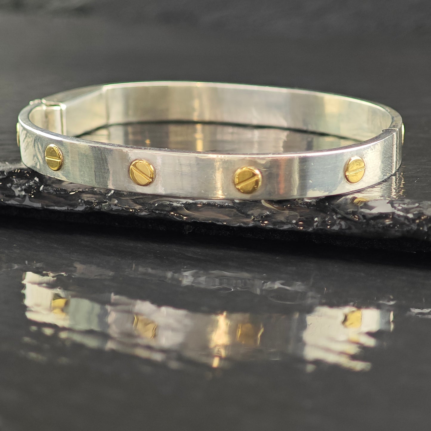 Shopify Only: Italian Gold Accent Sterling Silver Bangle Bracelet 6 1/2" BR3074