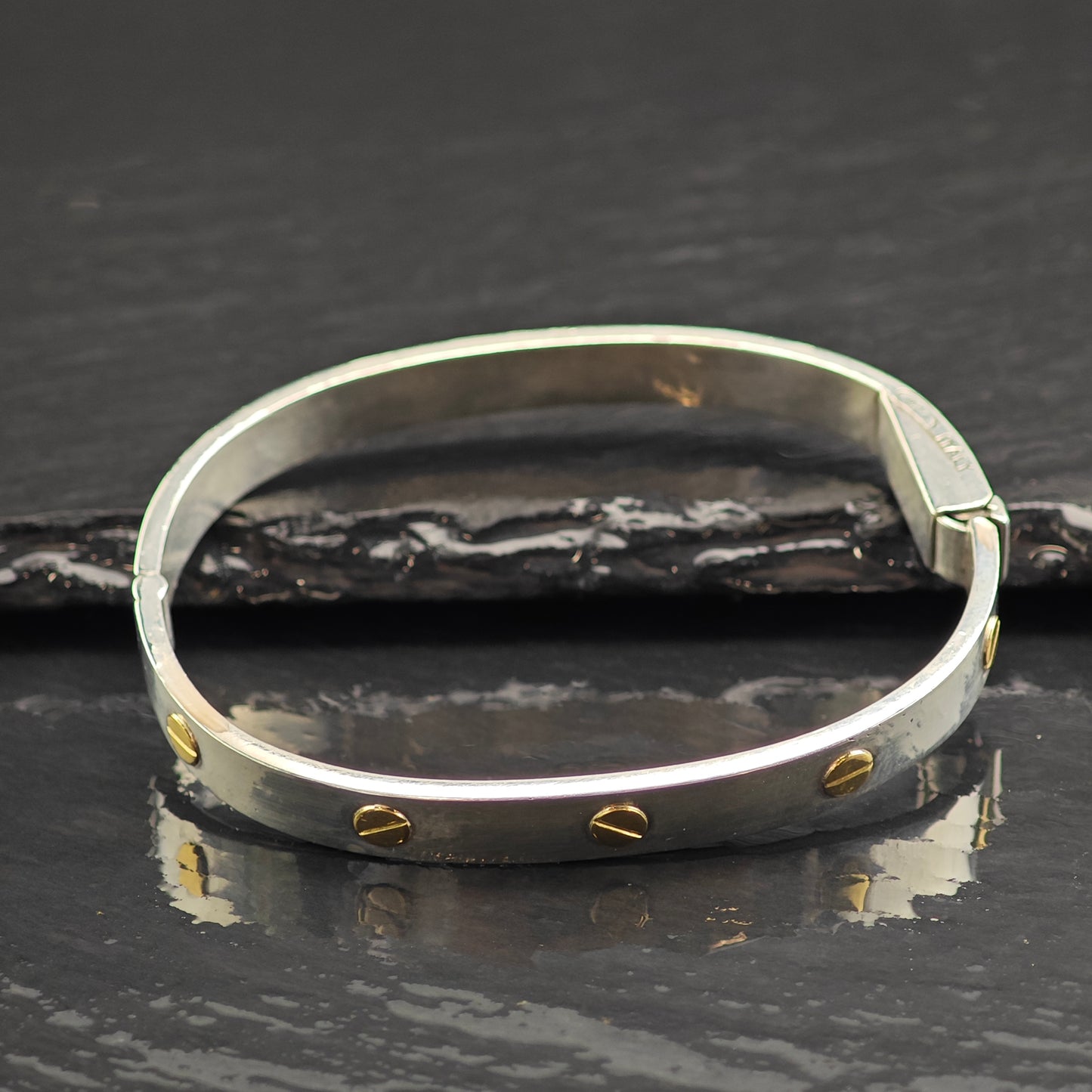Shopify Only: Italian Gold Accent Sterling Silver Bangle Bracelet 6 1/2" BR3074