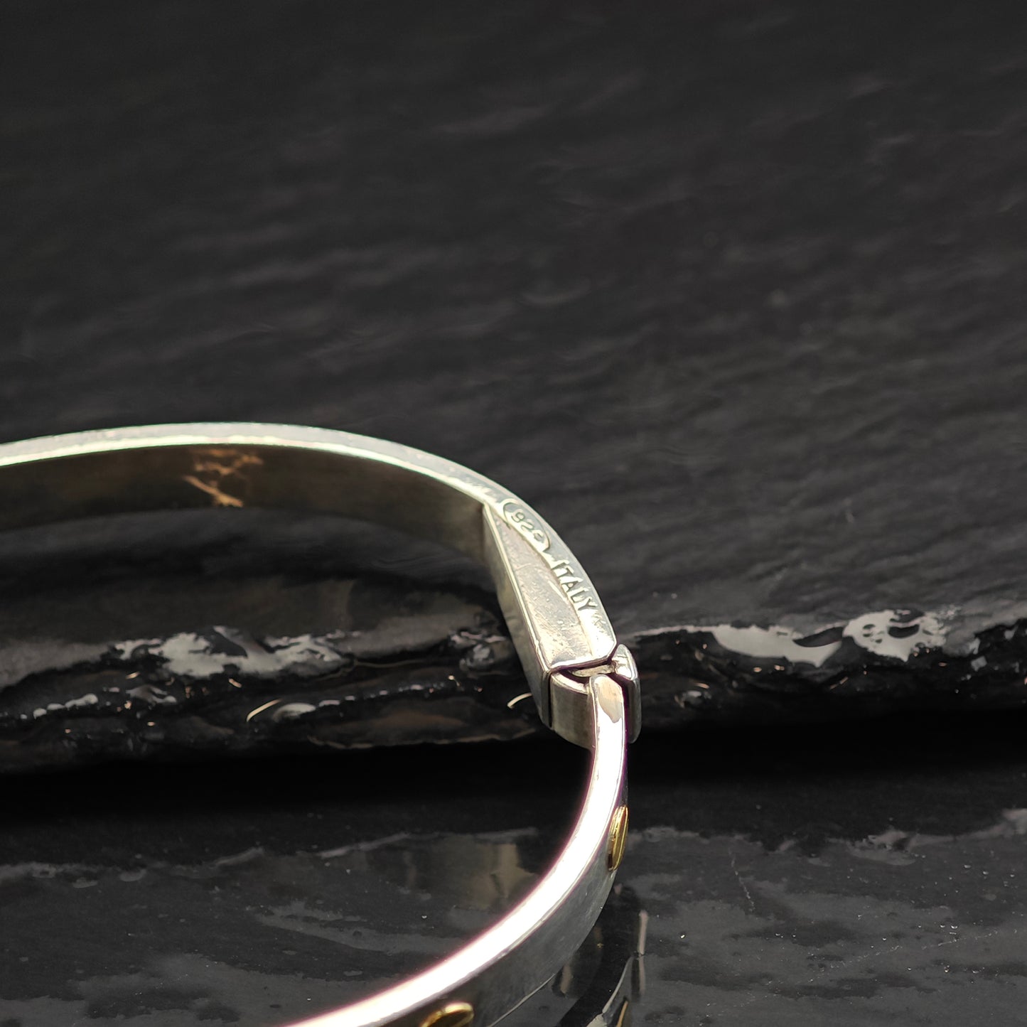 Shopify Only: Italian Gold Accent Sterling Silver Bangle Bracelet 6 1/2" BR3074