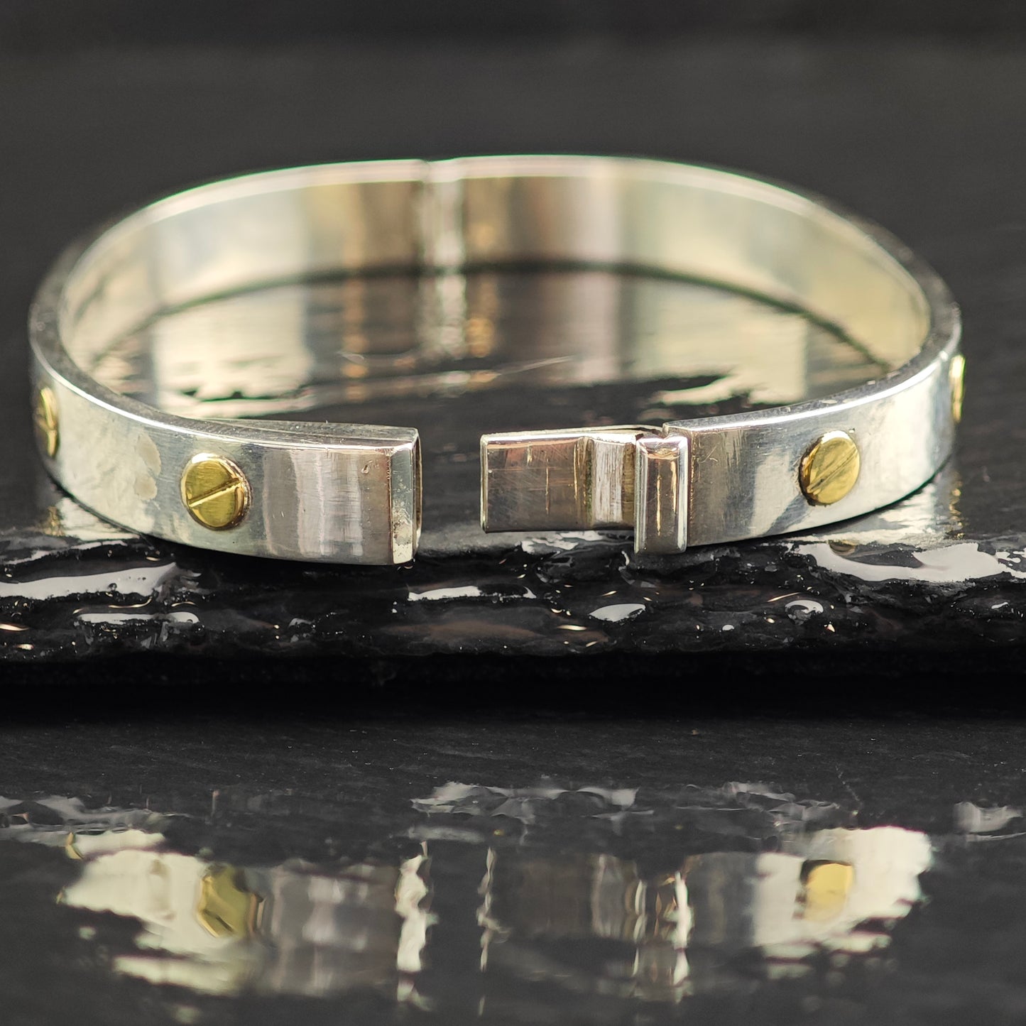 Shopify Only: Italian Gold Accent Sterling Silver Bangle Bracelet 6 1/2" BR3074