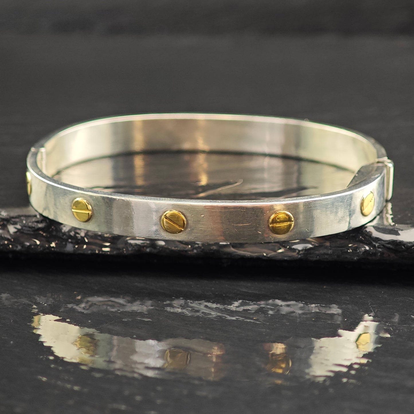 Shopify Only: Italian Gold Accent Sterling Silver Bangle Bracelet 6 1/2" BR3074