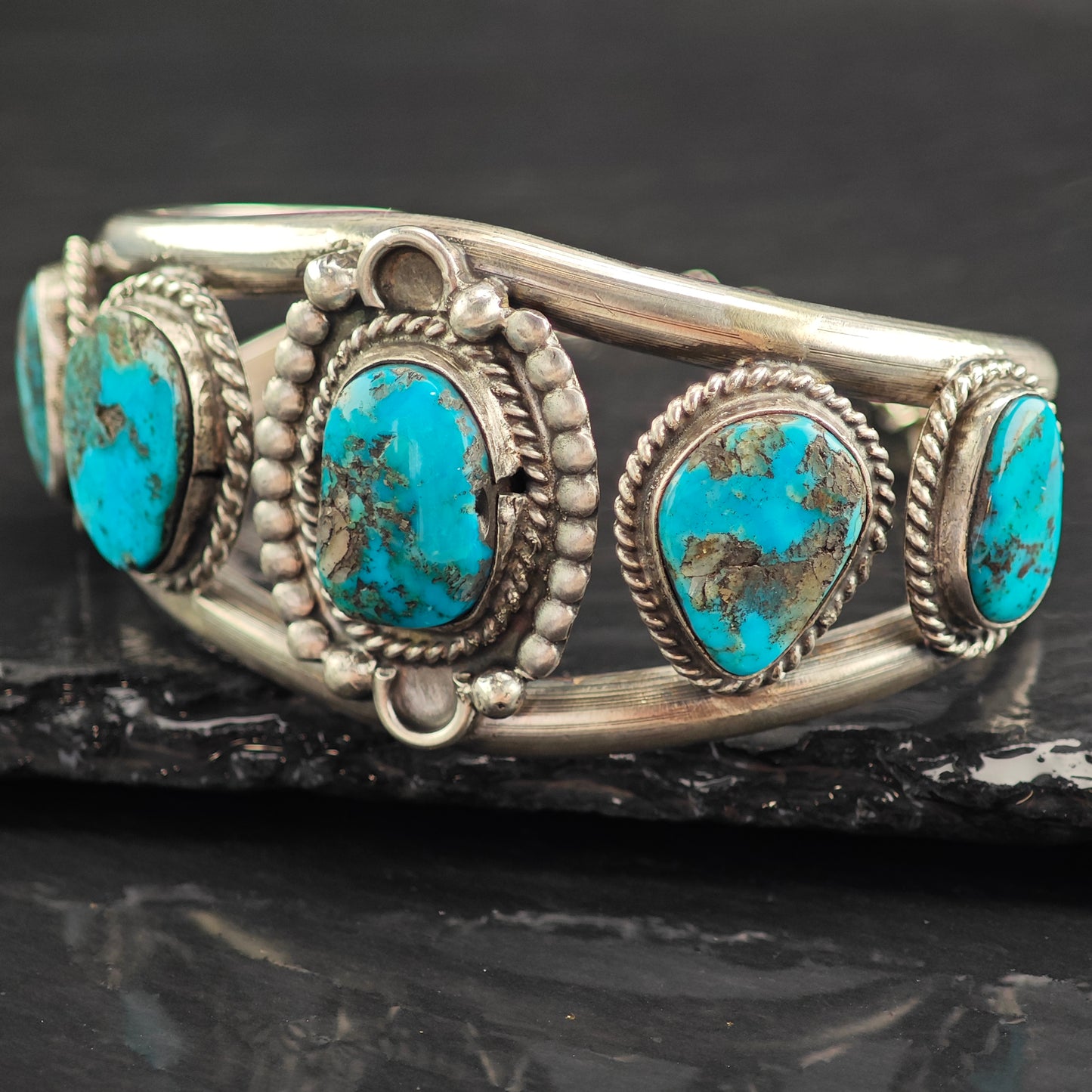 Vintage SW 5 Stone Turquoise Sterling Silver Cuff Bracelet 6 1/2" BR3075