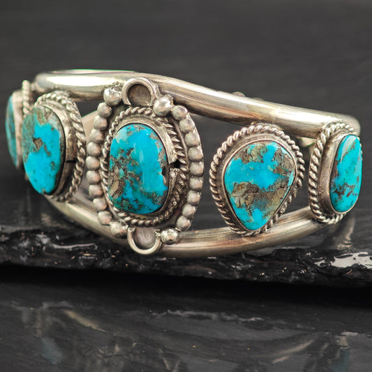 Vintage SW 5 Stone Turquoise Sterling Silver Cuff Bracelet 6 1/2" BR3075