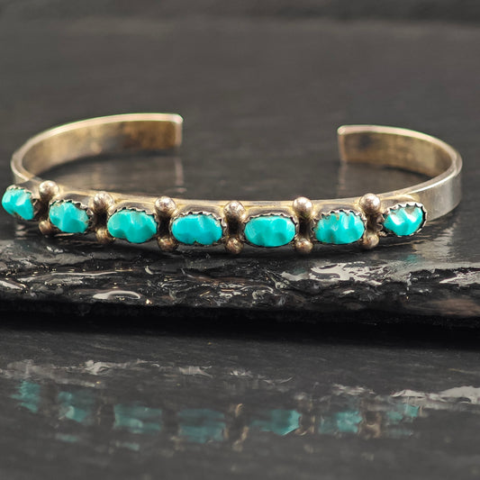 Vintage Zuni Carved Turquoise Sterling Silver Cuff Bracelet 6"  BR3077