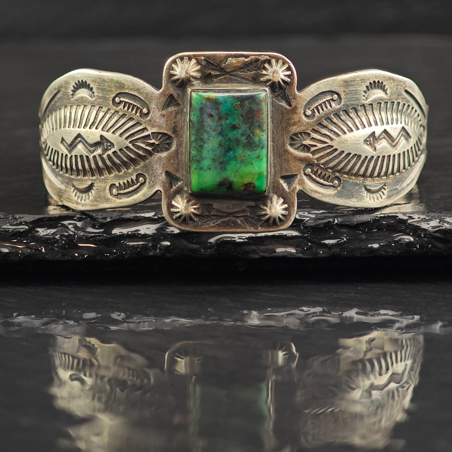 Fred Harvey Era Turquoise Stamped Arrow Sterling Silver Cuff Bracelet 6 1/4" BR3080