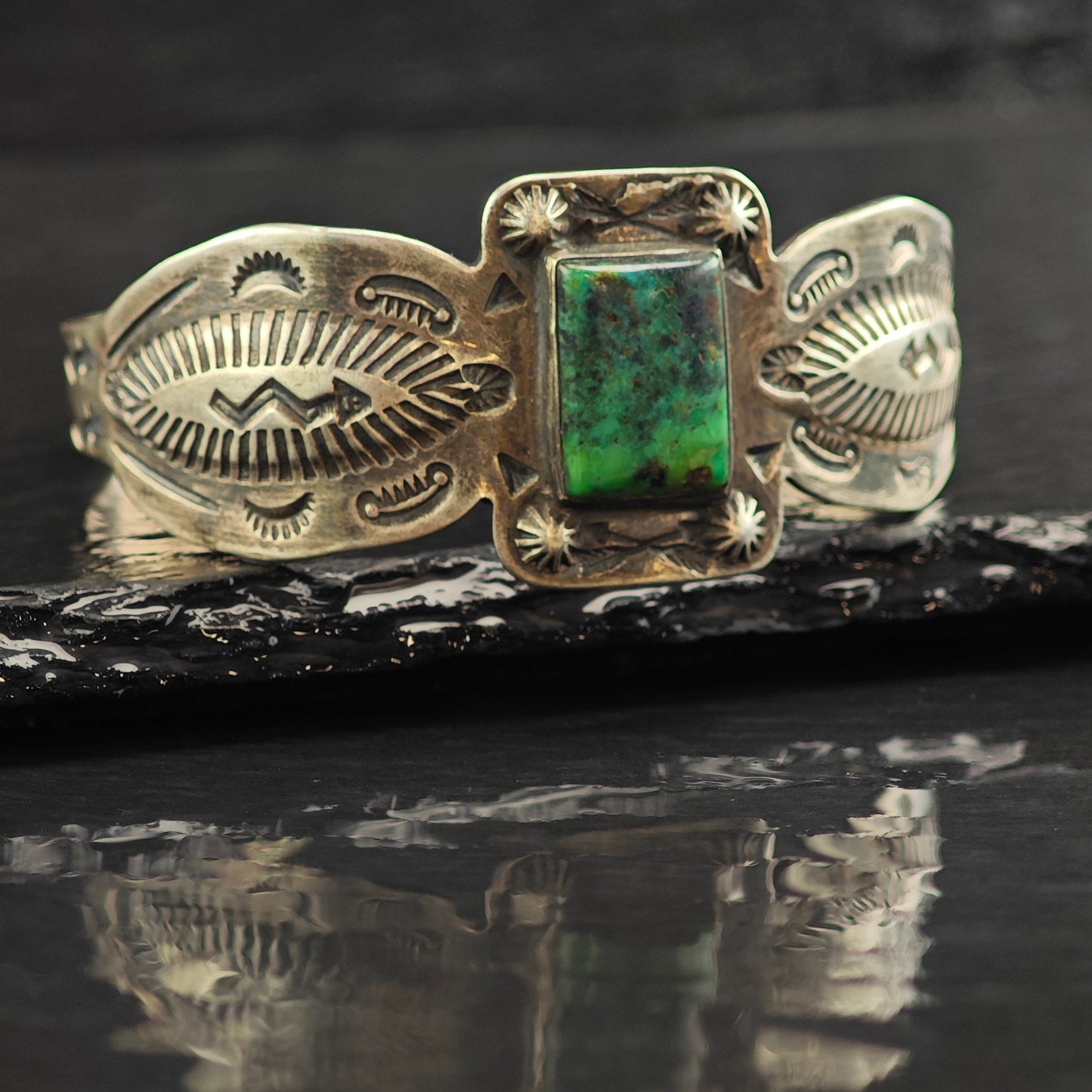 Fred Harvey Era Turquoise Stamped Arrow Sterling Silver Cuff Bracelet 6 1/4" BR3080