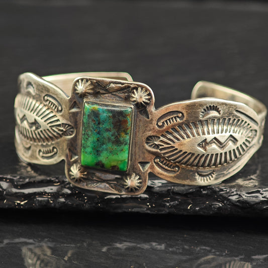 Fred Harvey Era Turquoise Stamped Arrow Sterling Silver Cuff Bracelet 6 1/4" BR3080