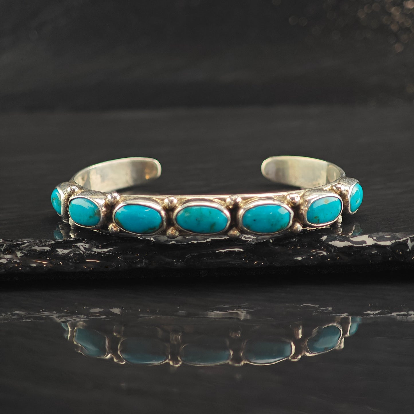Mike Platero Turquoise Row Cuff Bracelet Sterling Silver 6 1/2" BR3084