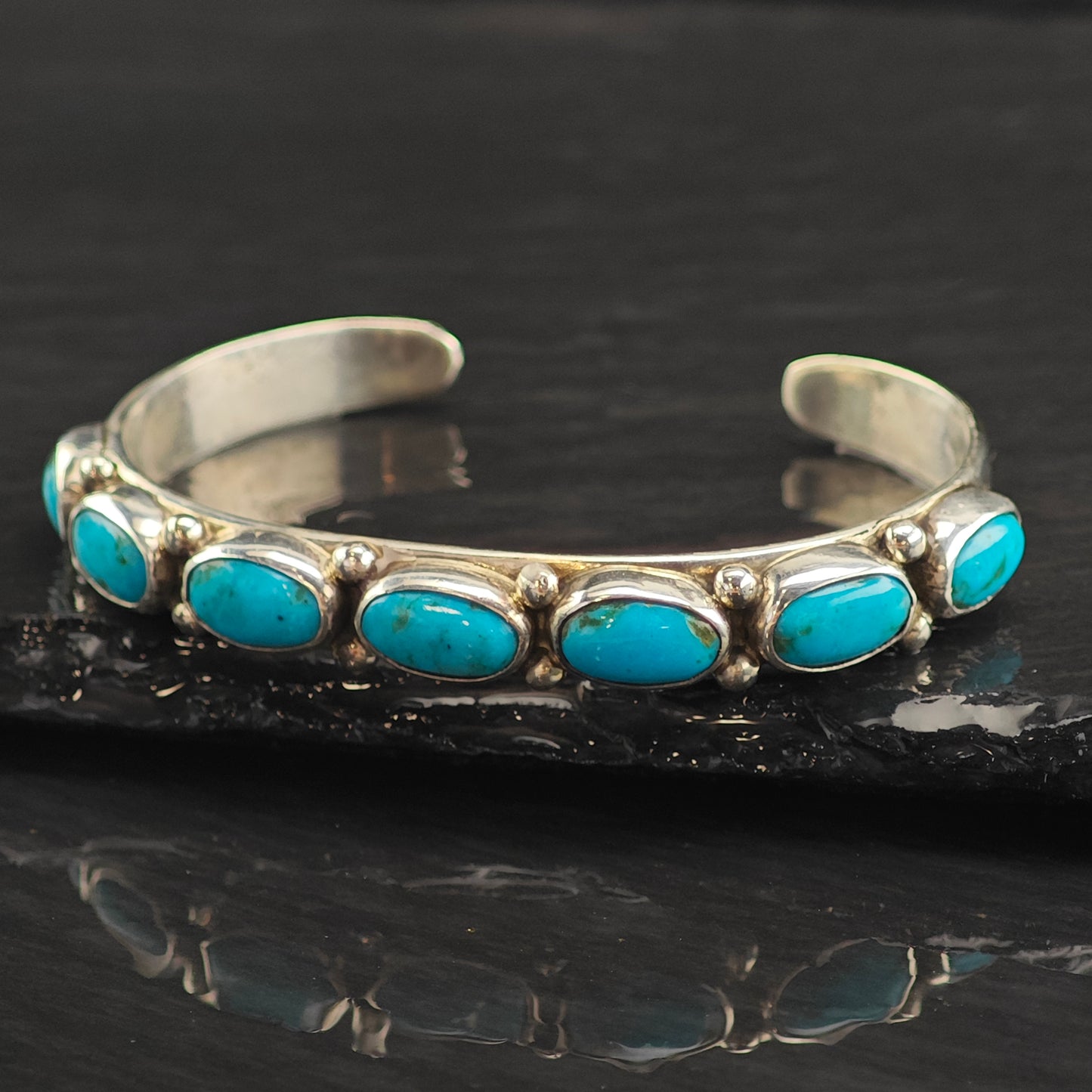 Mike Platero Turquoise Row Cuff Bracelet Sterling Silver 6 1/2" BR3084
