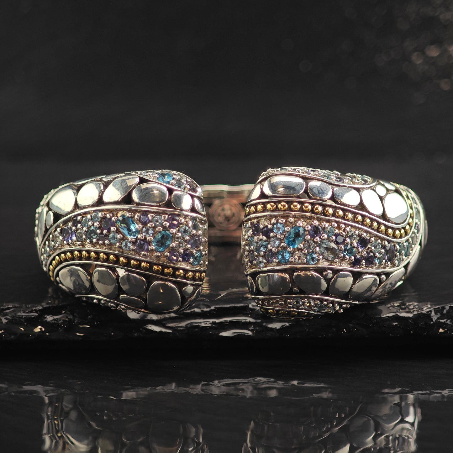 John Hardy 18k Gold Lavafire Sterling Silver Cuff Bracelet 6 1/2" M BR3085