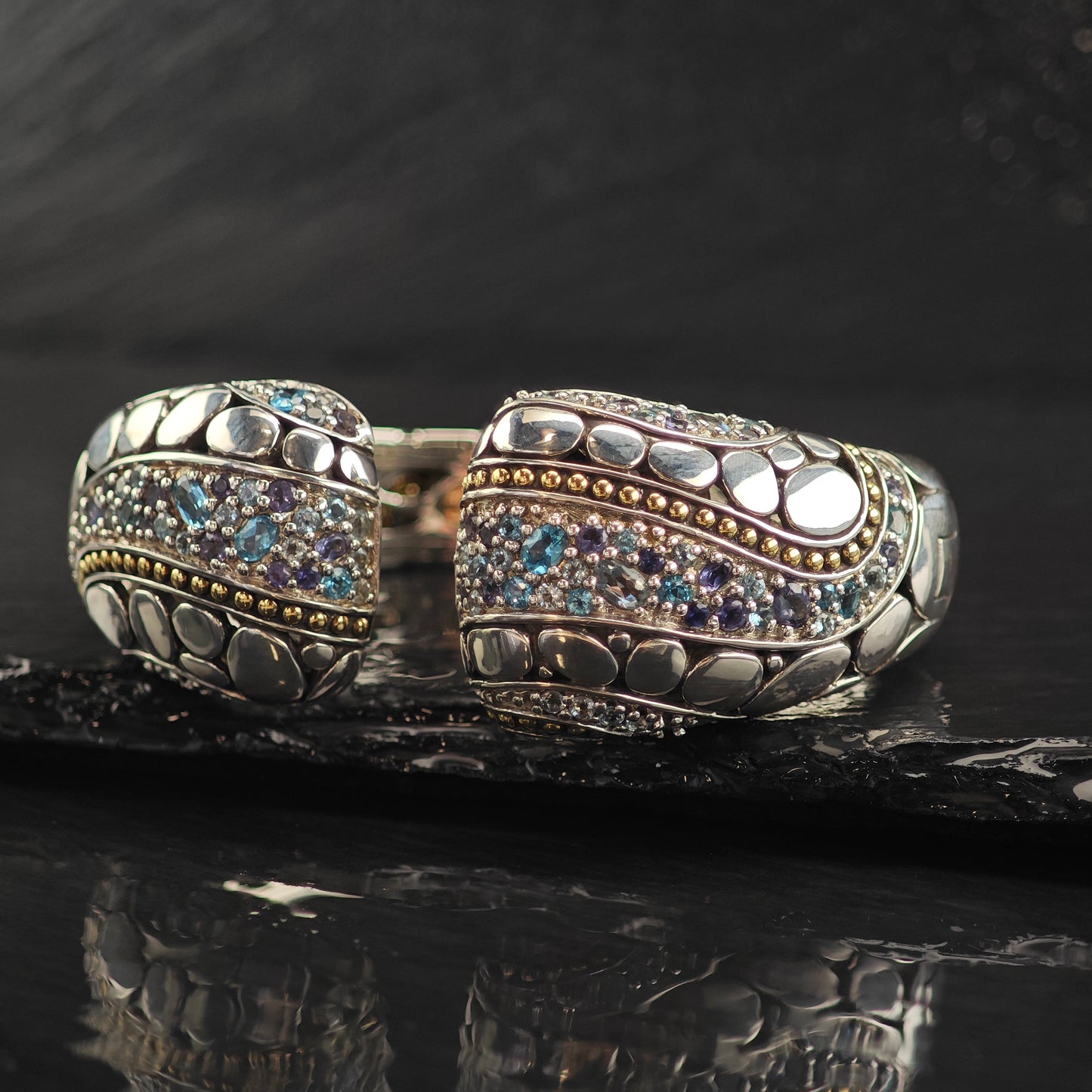 John Hardy 18k Gold Lavafire Sterling Silver Cuff Bracelet 6 1/2" M BR3085