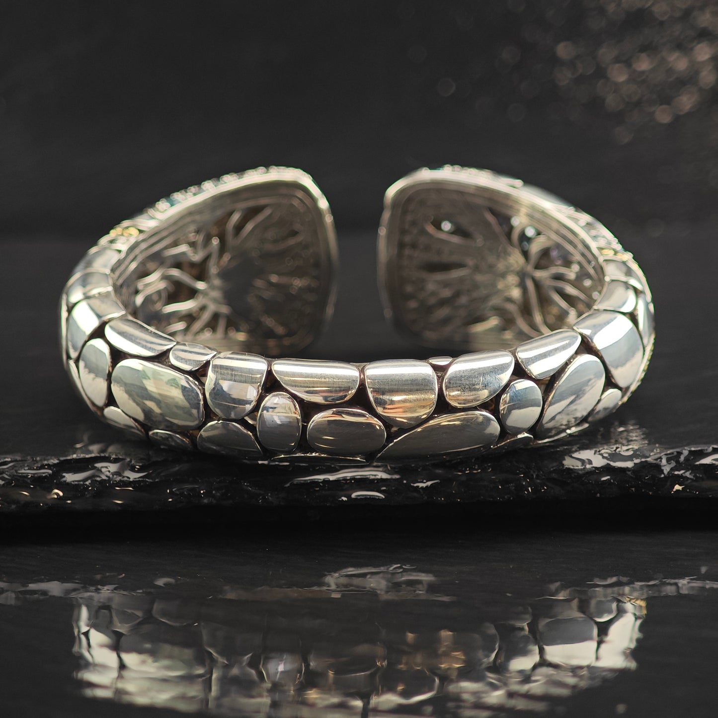 John Hardy 18k Gold Lavafire Sterling Silver Cuff Bracelet 6 1/2" M BR3085