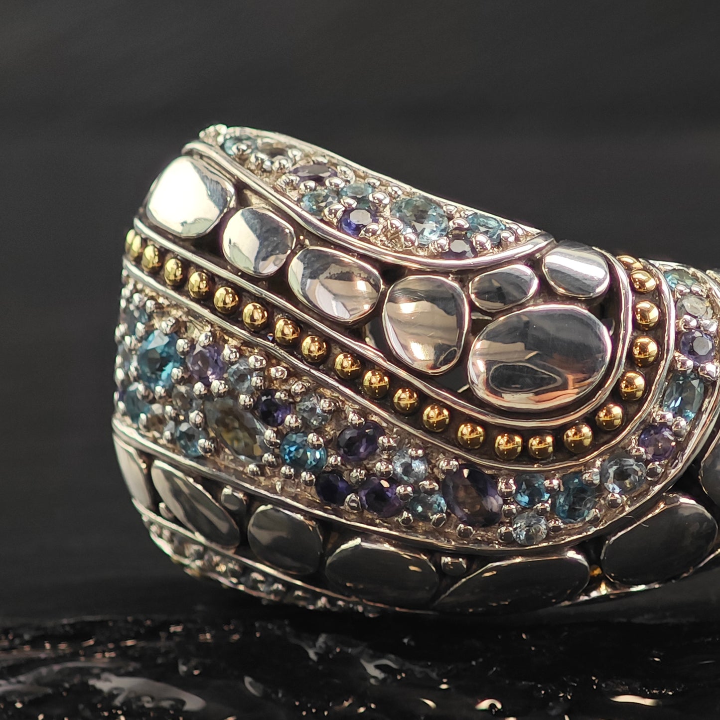 John Hardy 18k Gold Lavafire Sterling Silver Cuff Bracelet 6 1/2" M BR3085