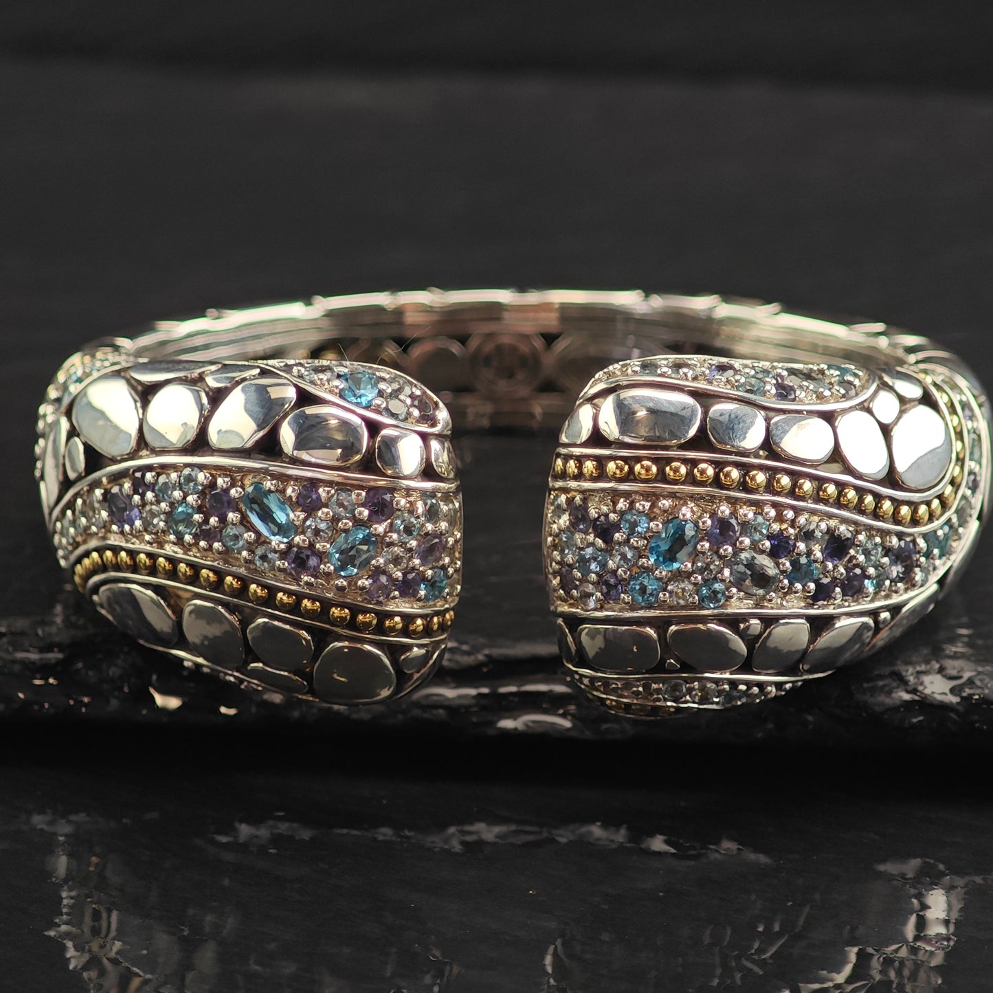 John Hardy 18k Gold Lavafire Sterling Silver Cuff Bracelet 6 1/2" M BR3085