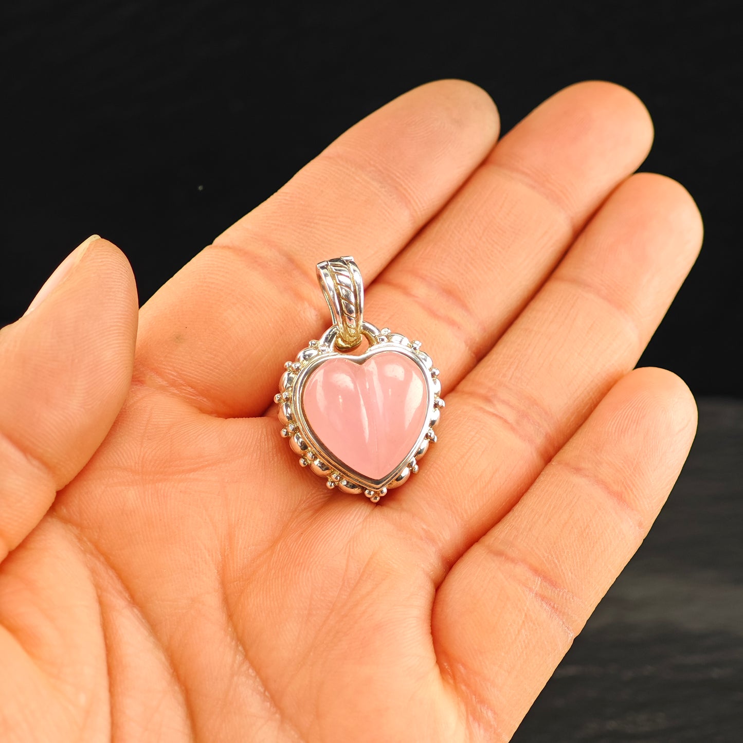 Vintage Judith Ripka Chalcedony Heart Sterling Silver Pendant P2470