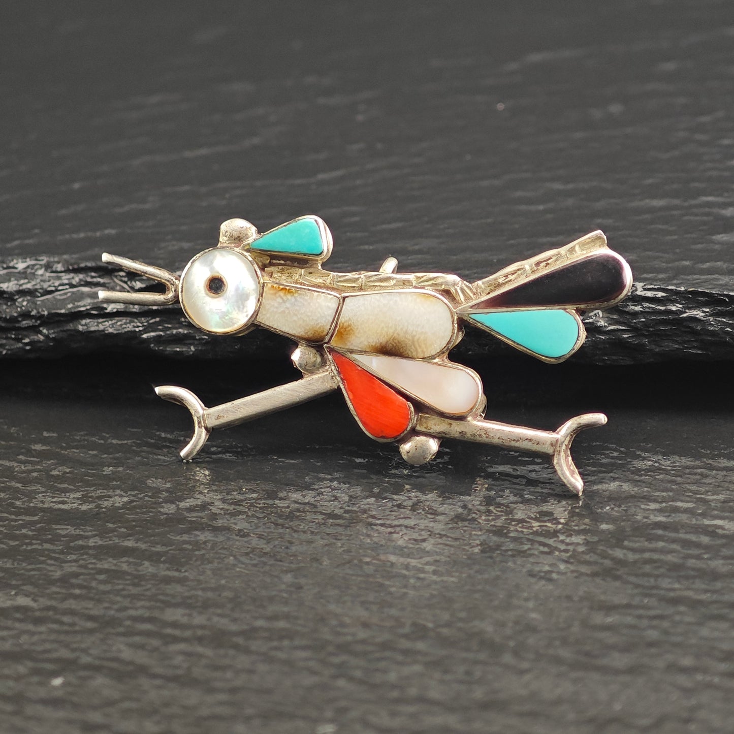 Zuni Road Runner Inlay Brooch Pendant B2179