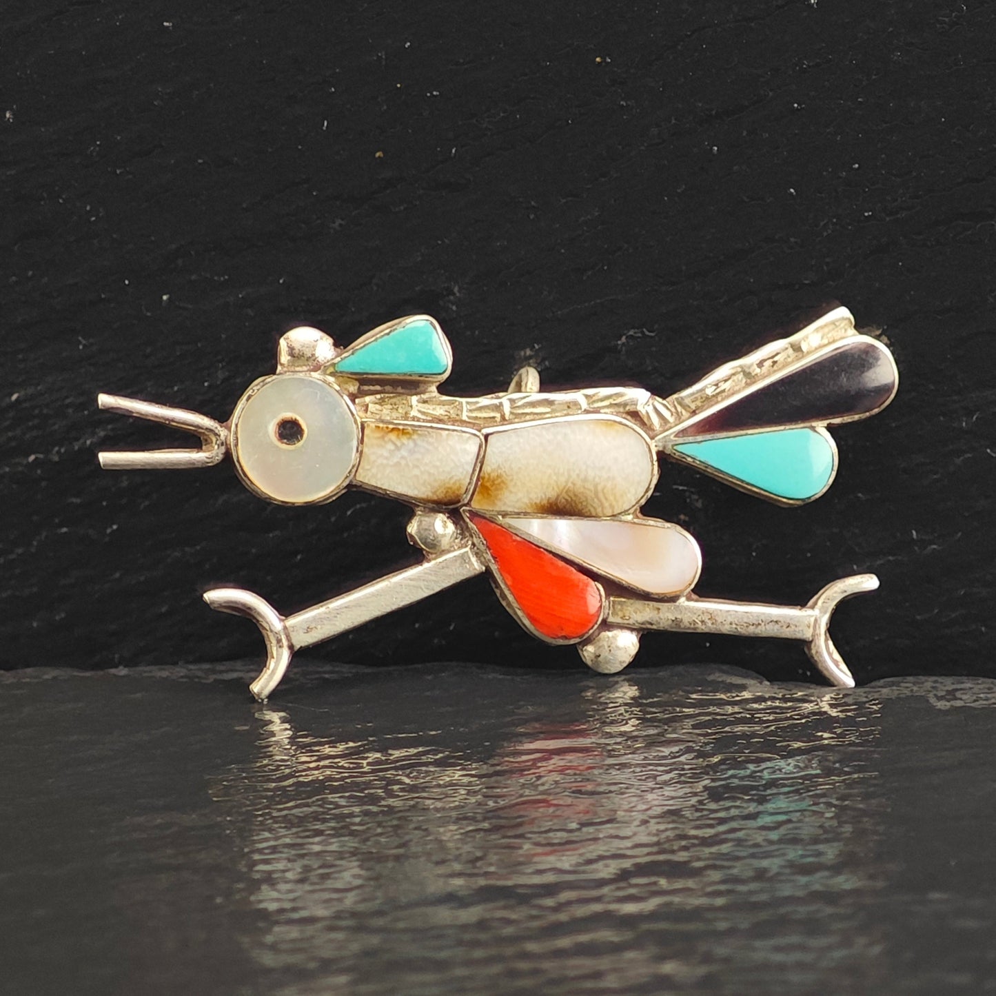 Zuni Road Runner Inlay Brooch Pendant B2179