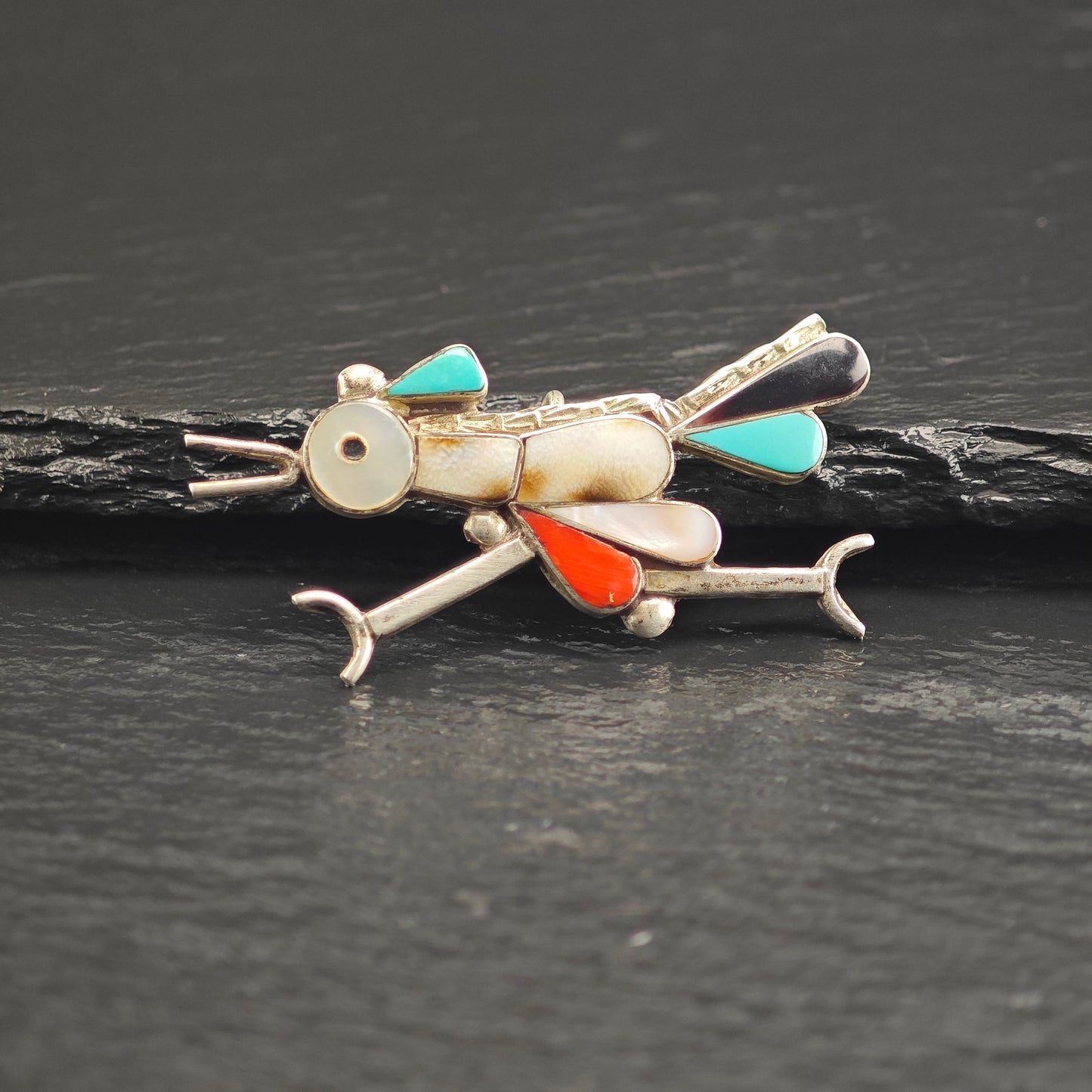 Zuni Road Runner Inlay Brooch Pendant B2179