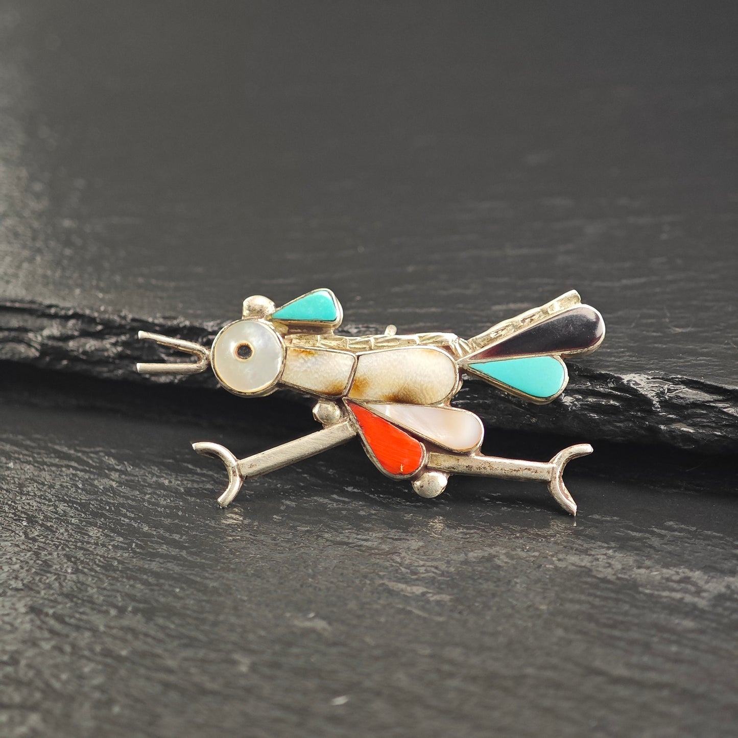Zuni Road Runner Inlay Brooch Pendant B2179