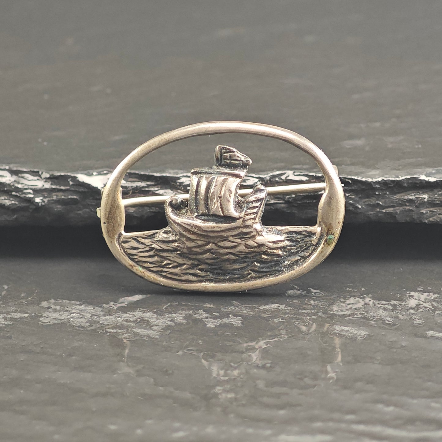 Antique 1921 Irish Viking Boat Sterling Silver Brooch B21800