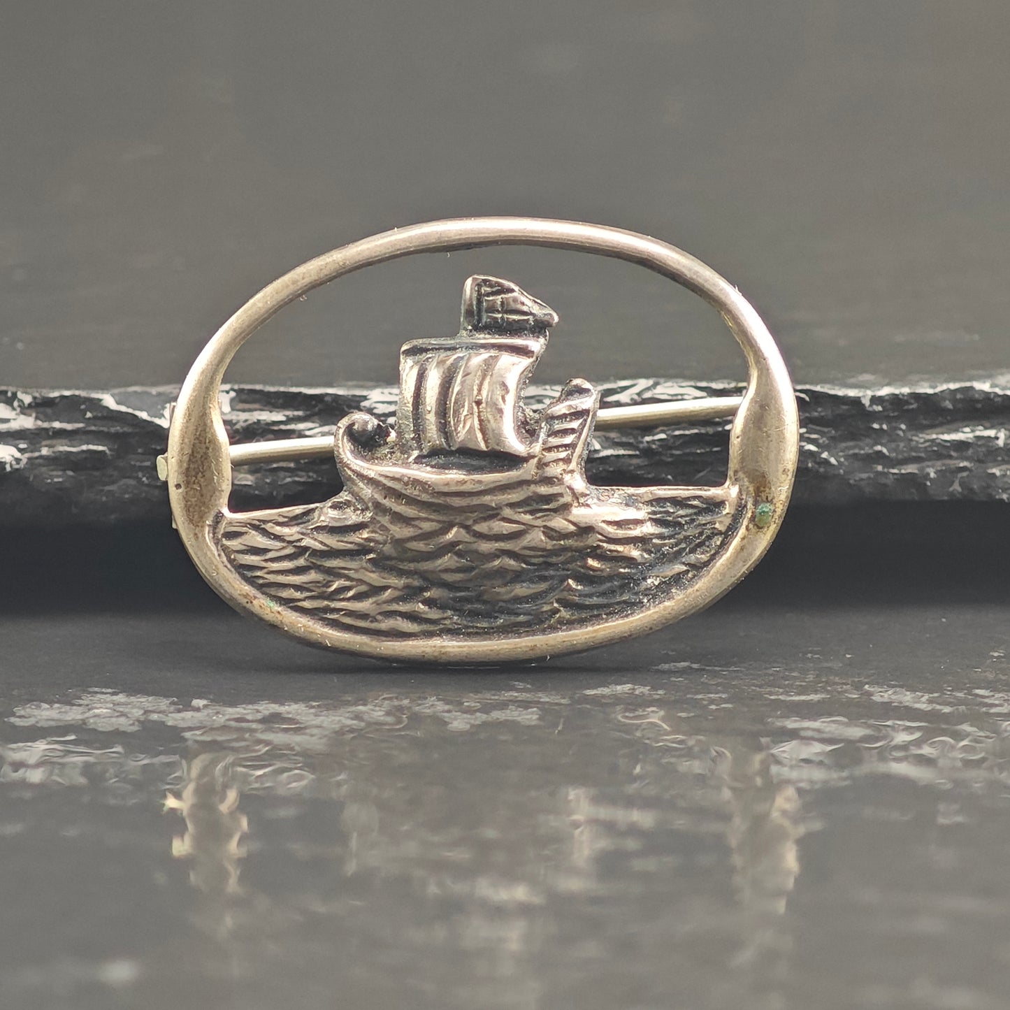 Antique 1921 Irish Viking Boat Sterling Silver Brooch B21800
