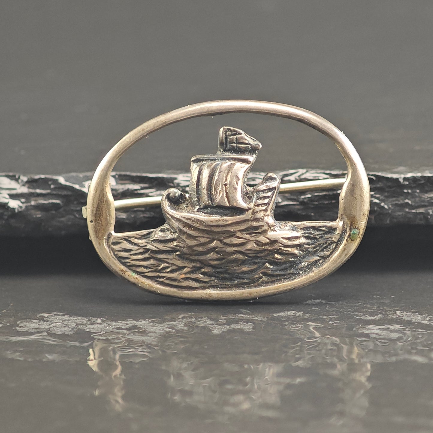 Antique 1921 Irish Viking Boat Sterling Silver Brooch B21800