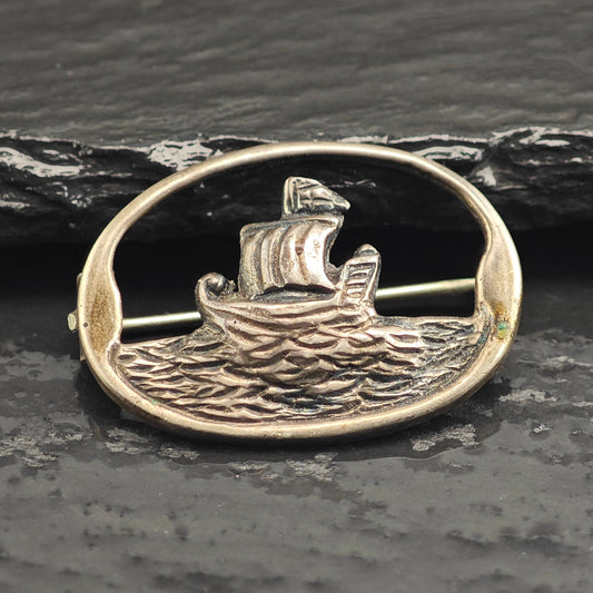 Antique 1921 Irish Viking Boat Sterling Silver Brooch B21800