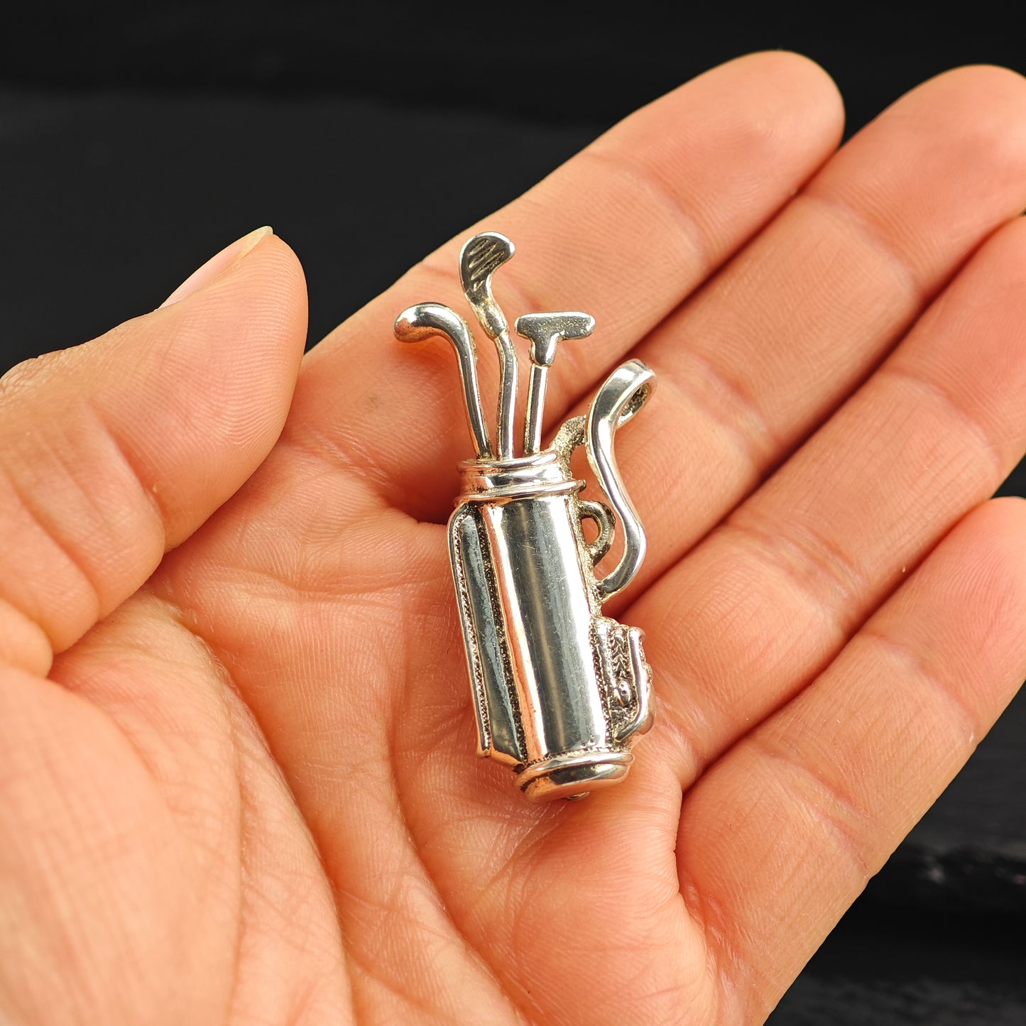 Golf Clubs and Bag Sterling Silver Brooch Pendant B2181