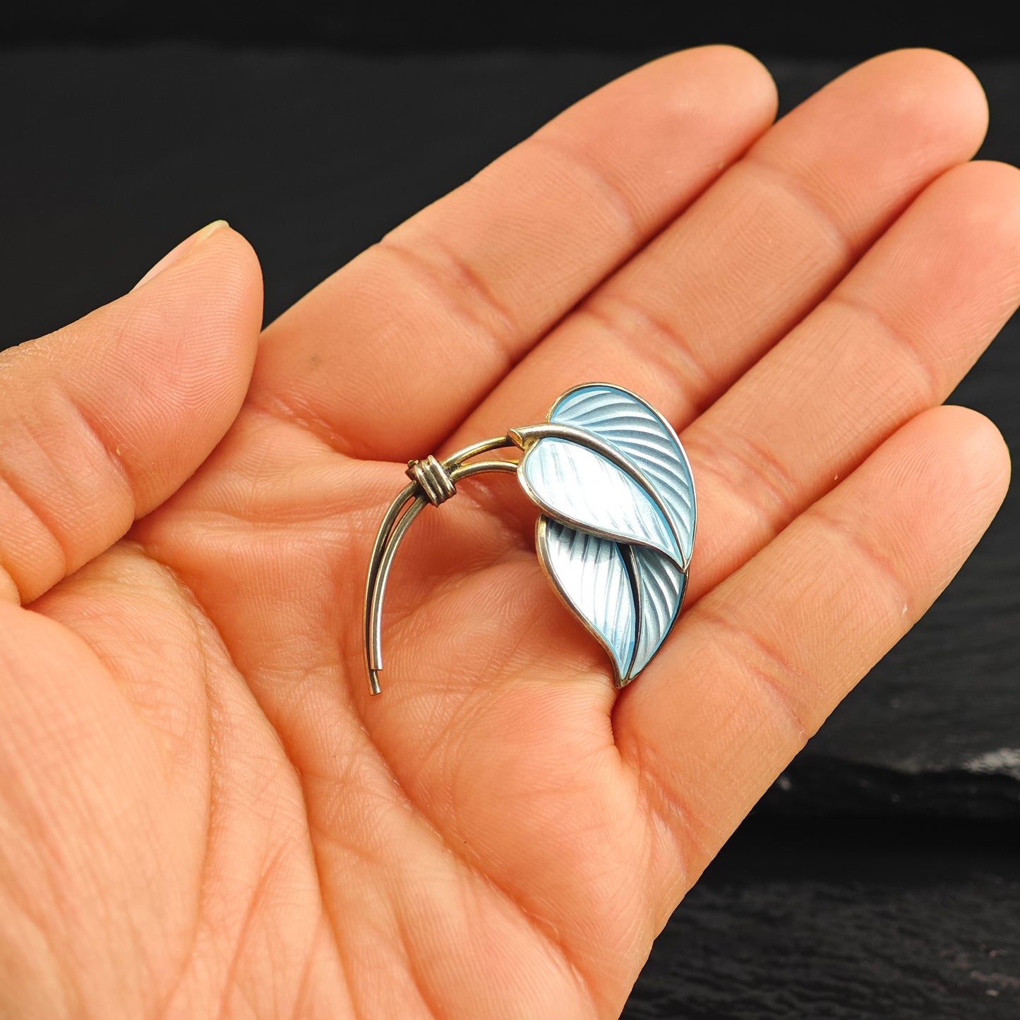 Norway Enamel Leaf Sterling Silver Brooch B2182
