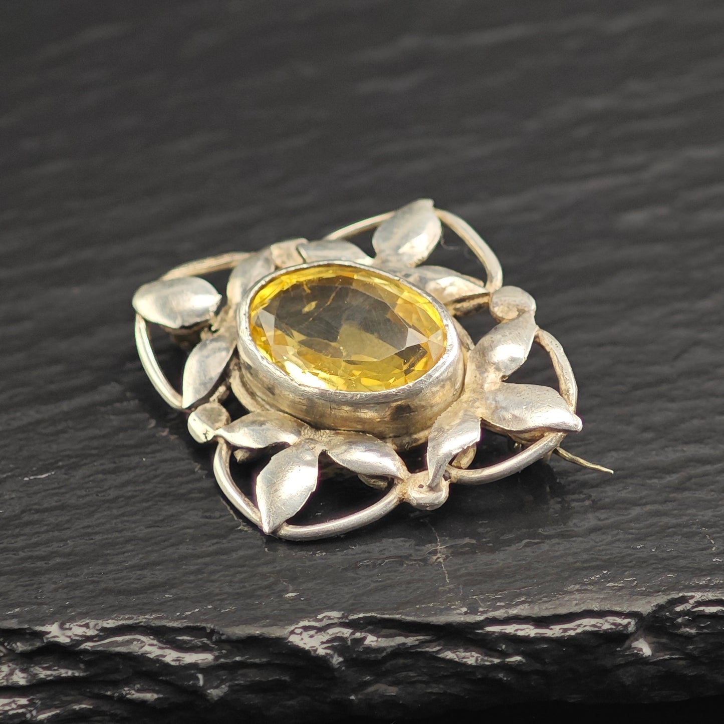 Yellow Floral Citrine Sterling Silver Brooch B2185