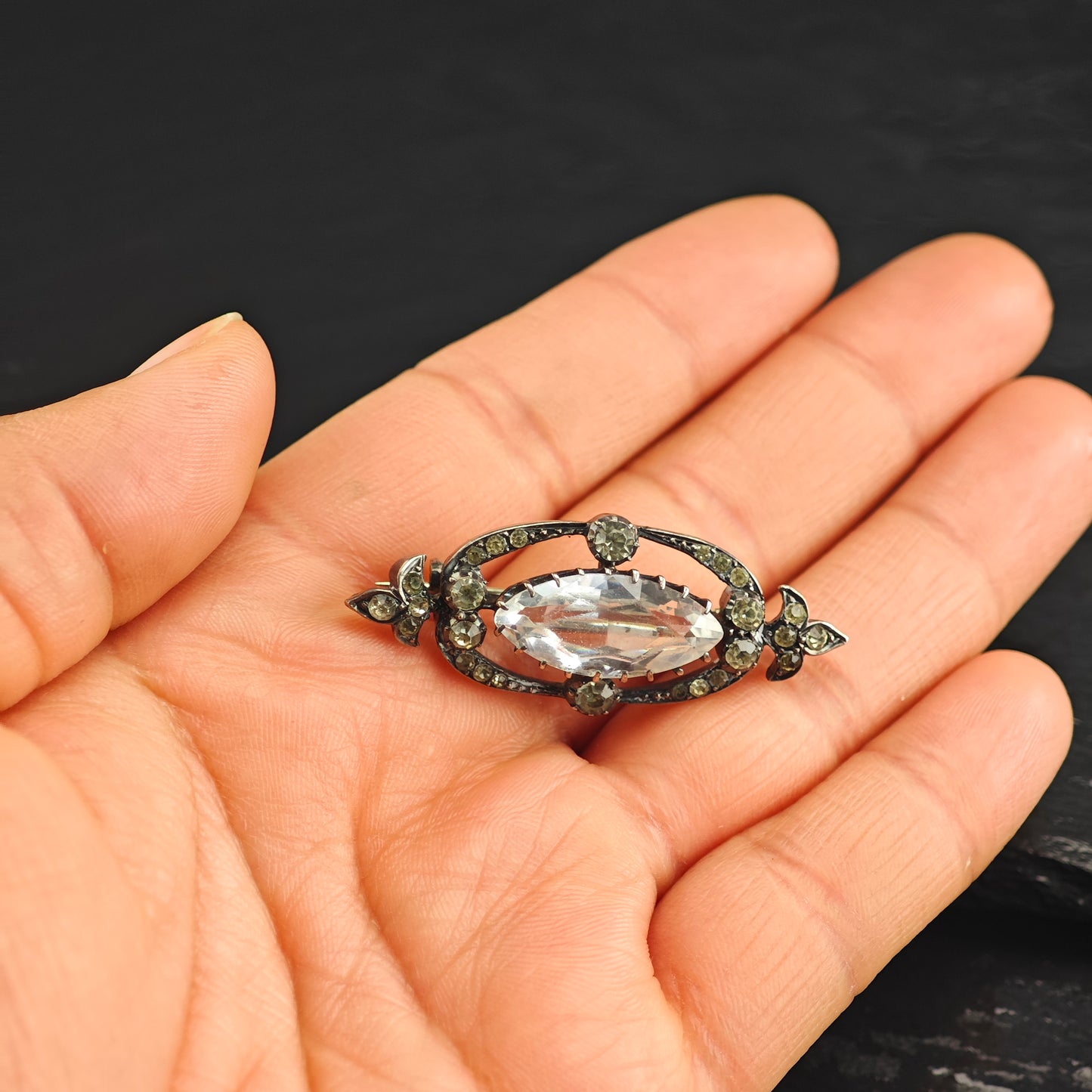 Victorian White Paste Sterling Silver Brooch B2186