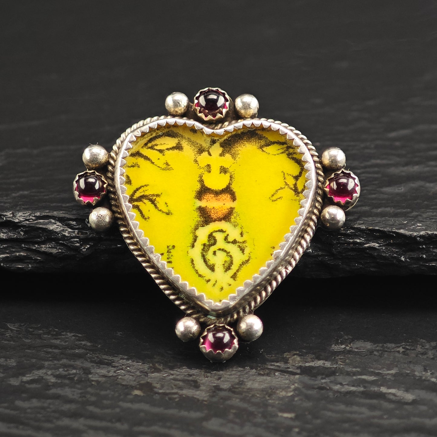 Pink Heart, Garnet Sterling Silver Brooch B2187