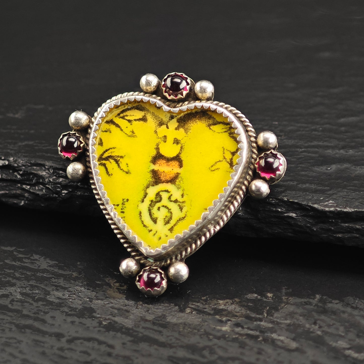 Pink Heart, Garnet Sterling Silver Brooch B2187