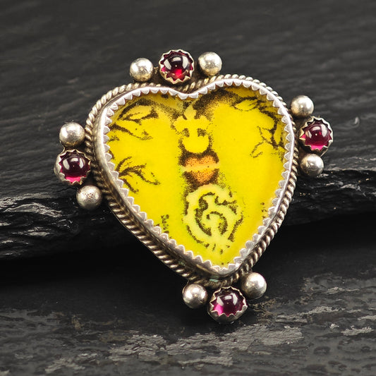Pink Heart, Garnet Sterling Silver Brooch B2187