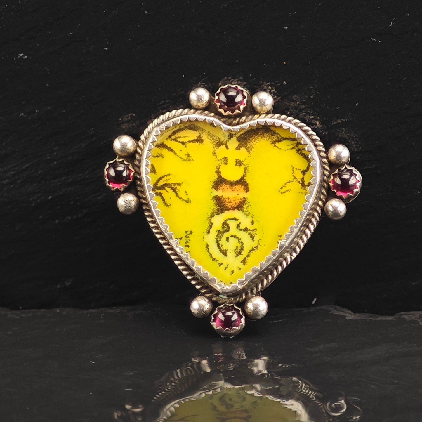 Pink Heart, Garnet Sterling Silver Brooch B2187