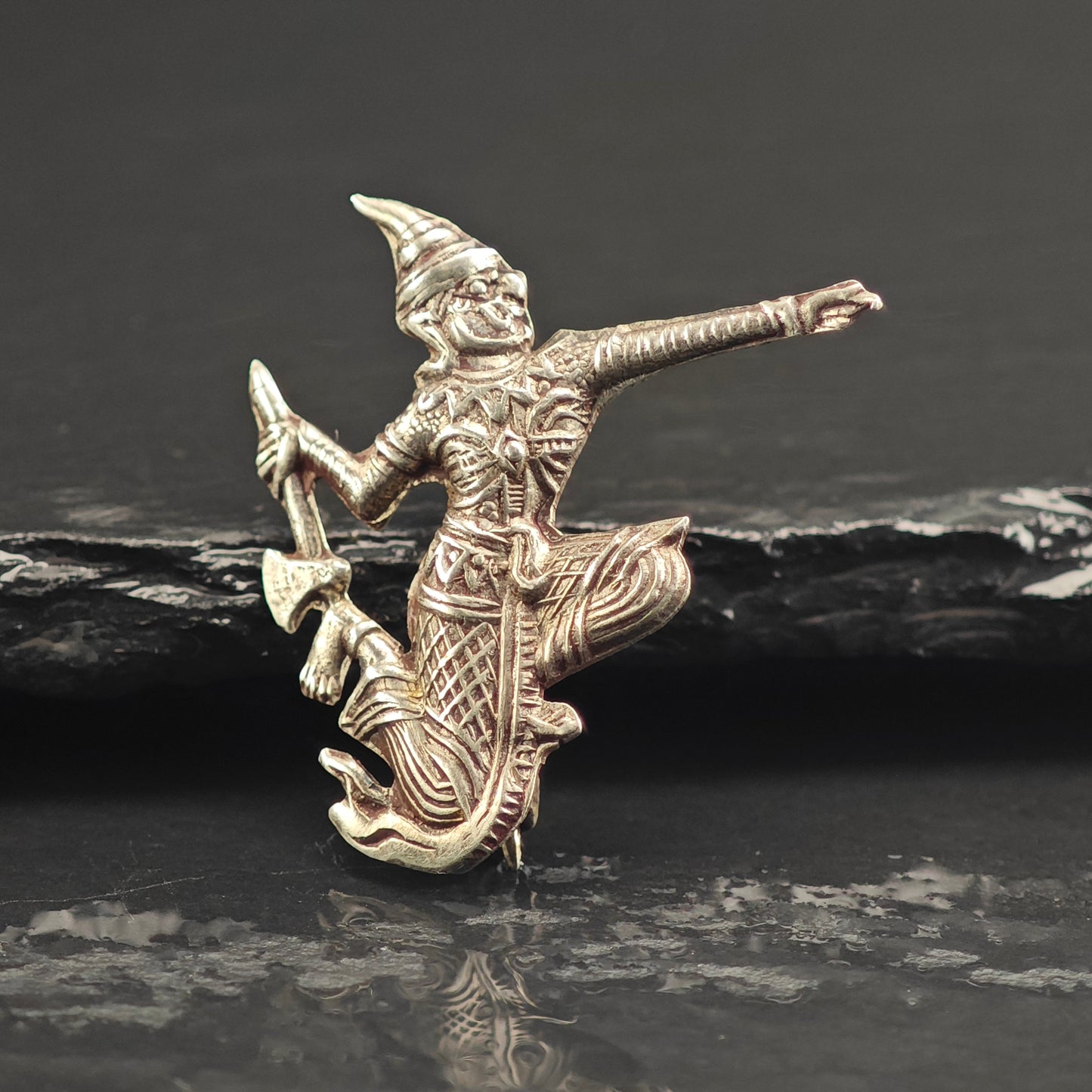 Thai Thunder God Ramasoon Sterling Silver Brooch B2189