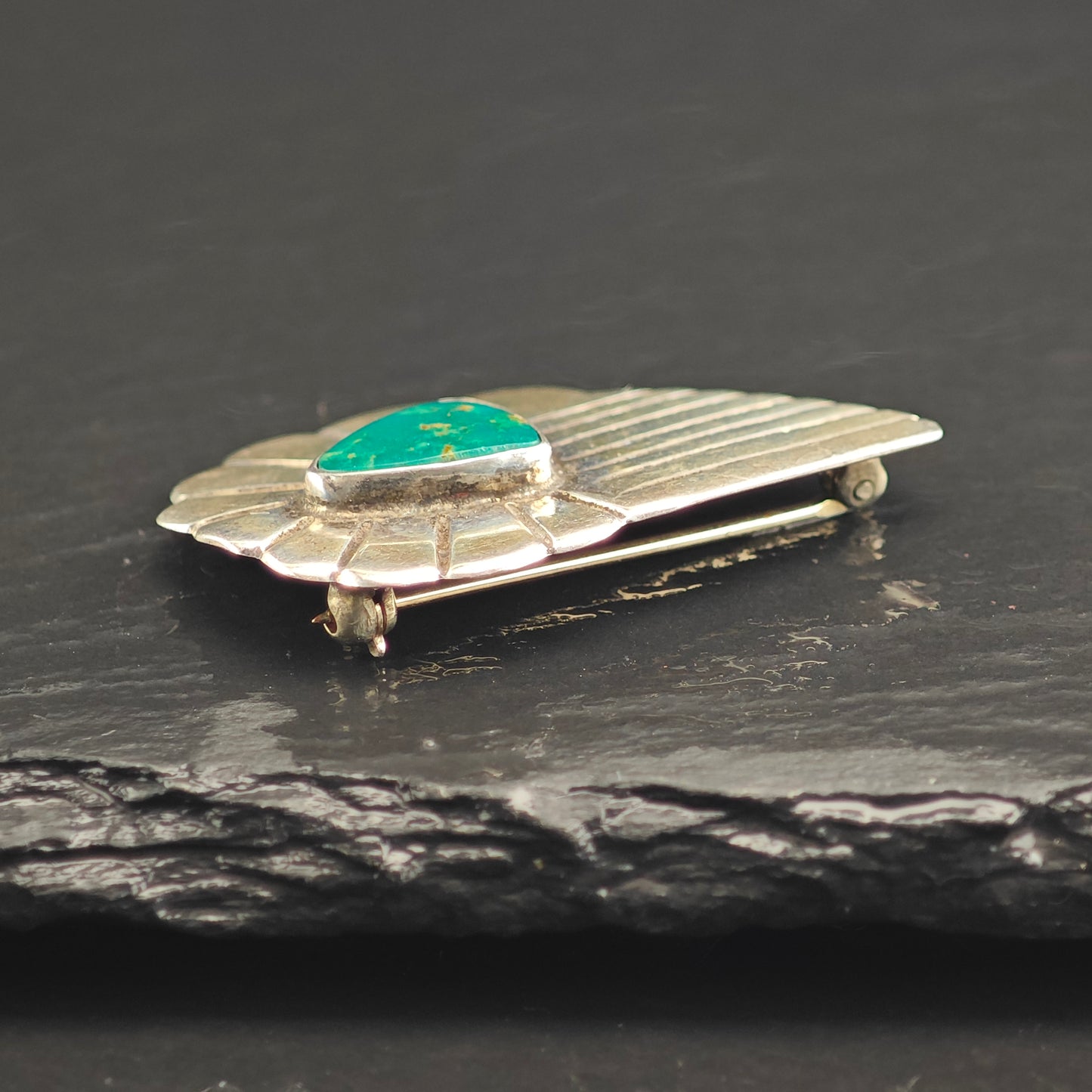 Green Turquoise Sterling Silver Brooch B2192