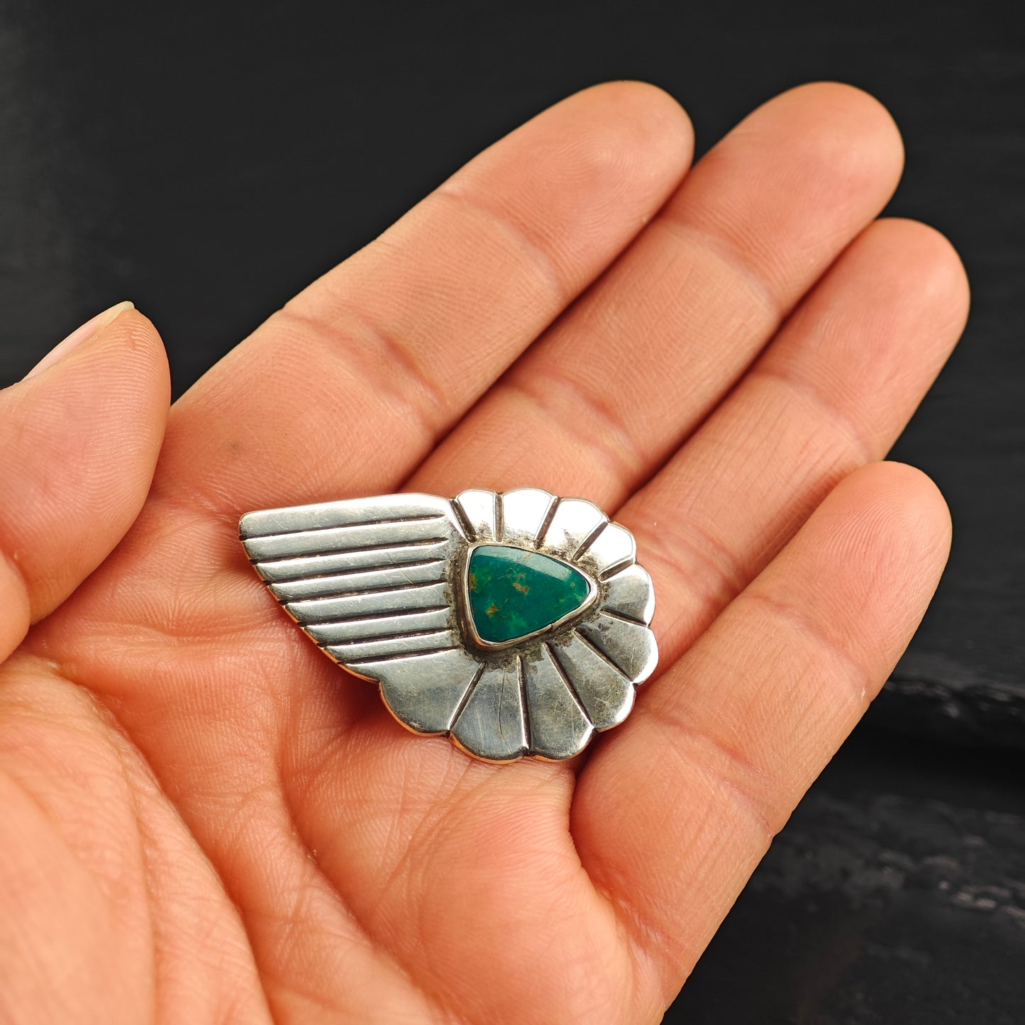 Green Turquoise Sterling Silver Brooch B2192