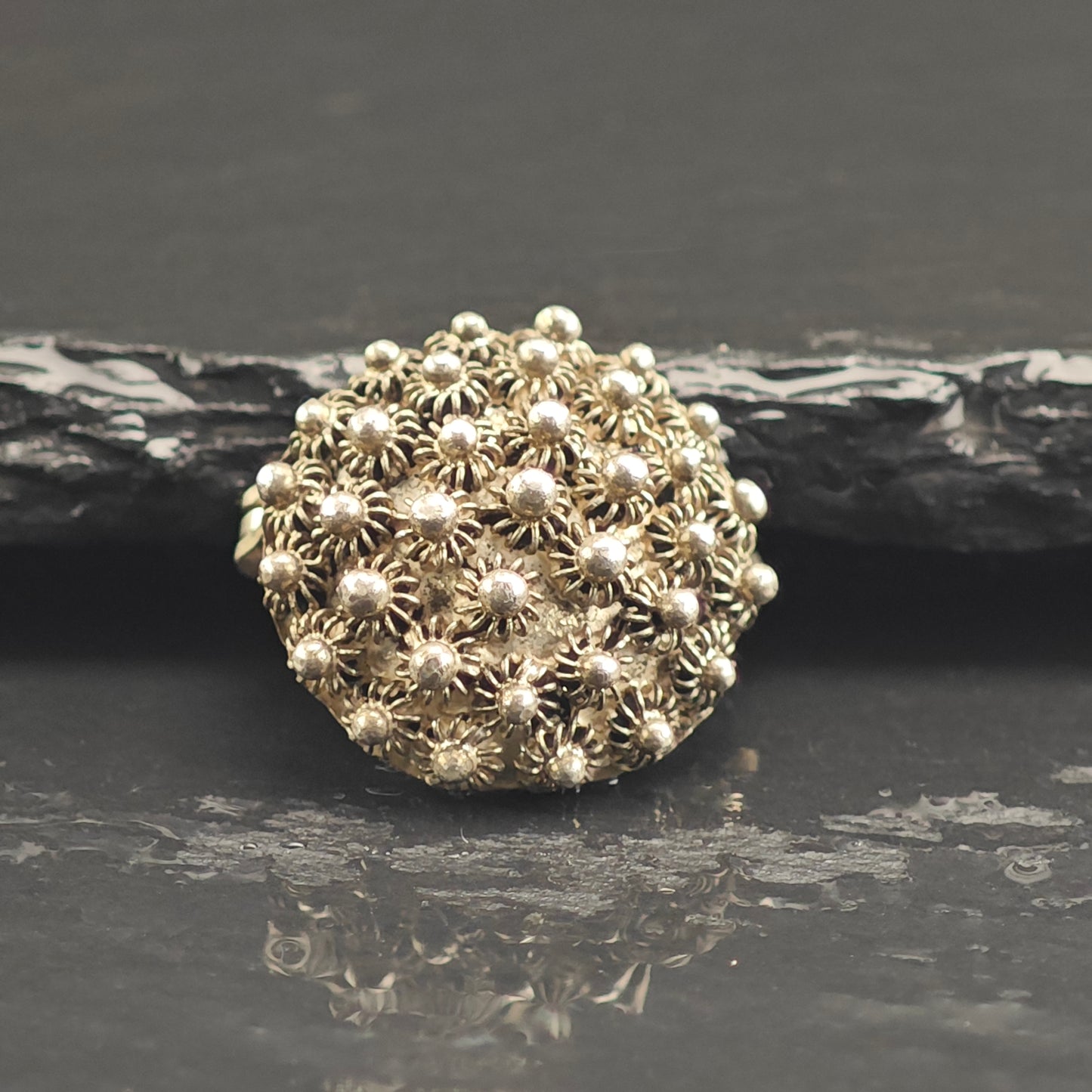 Domed Filigree, Art Deco Sterling Silver Brooch B2193