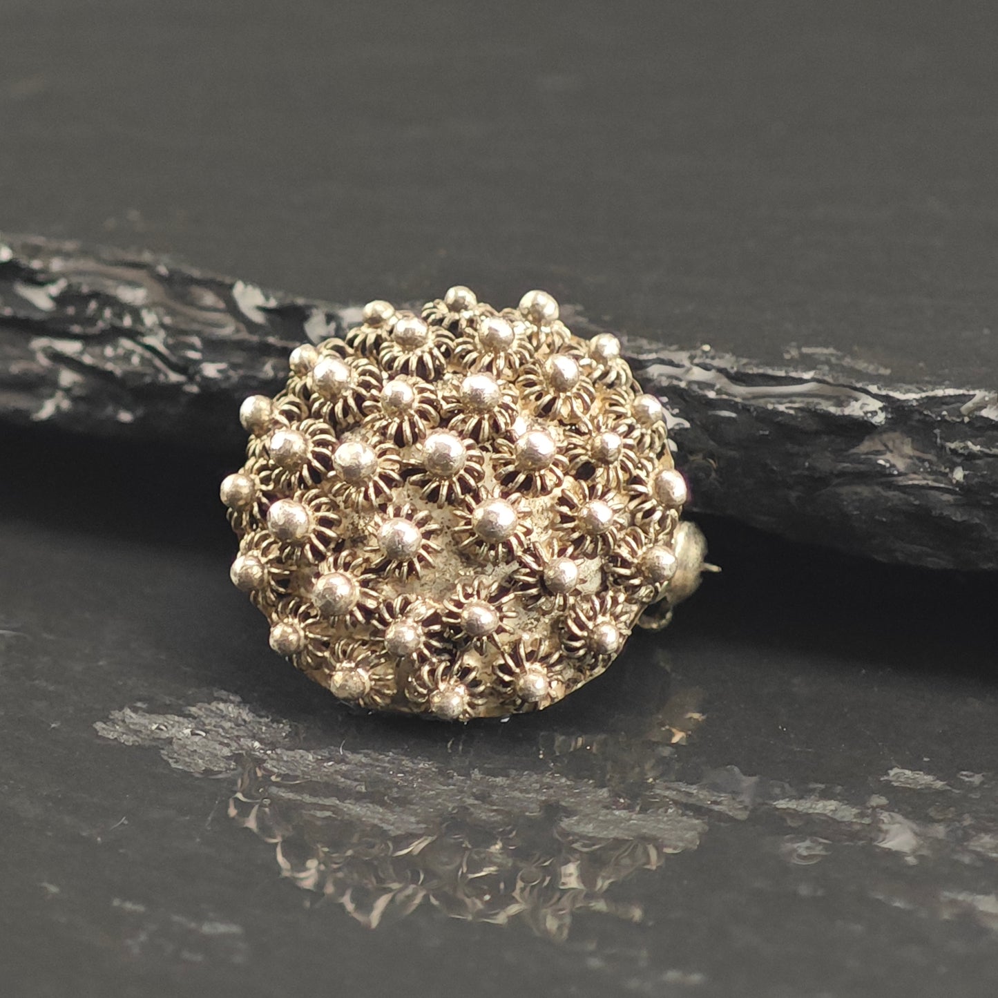 Domed Filigree, Art Deco Sterling Silver Brooch B2193