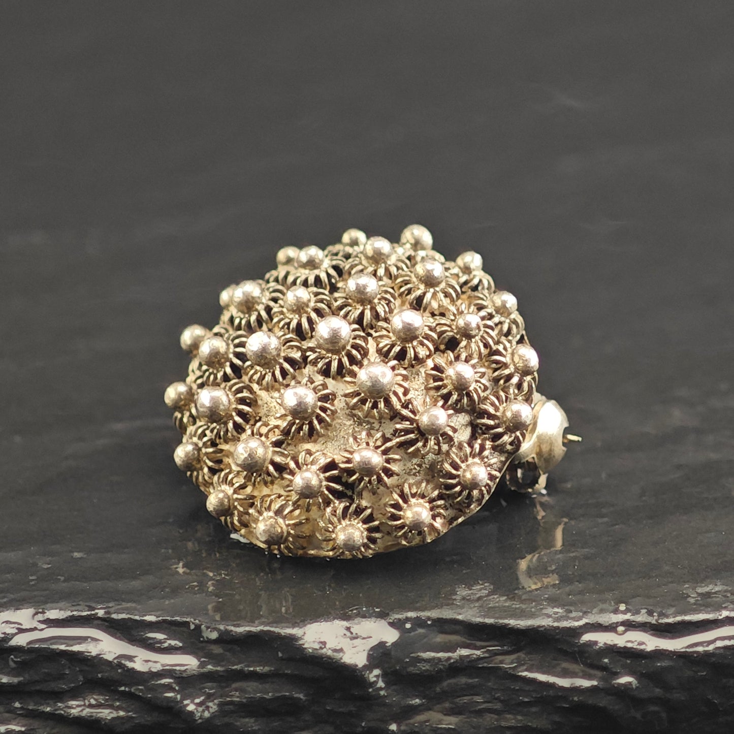 Domed Filigree, Art Deco Sterling Silver Brooch B2193