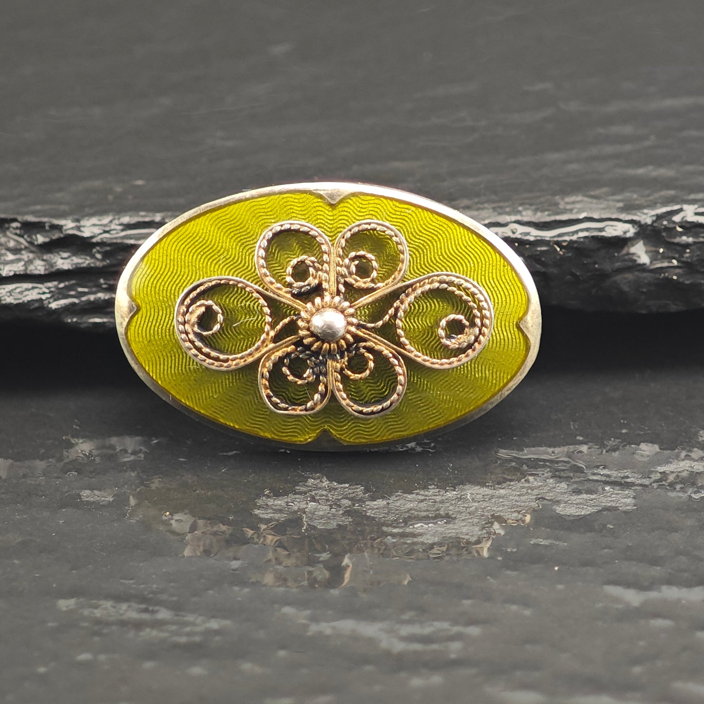 Norway Filigree, Green Enamel Sterling Silver Brooch B2194