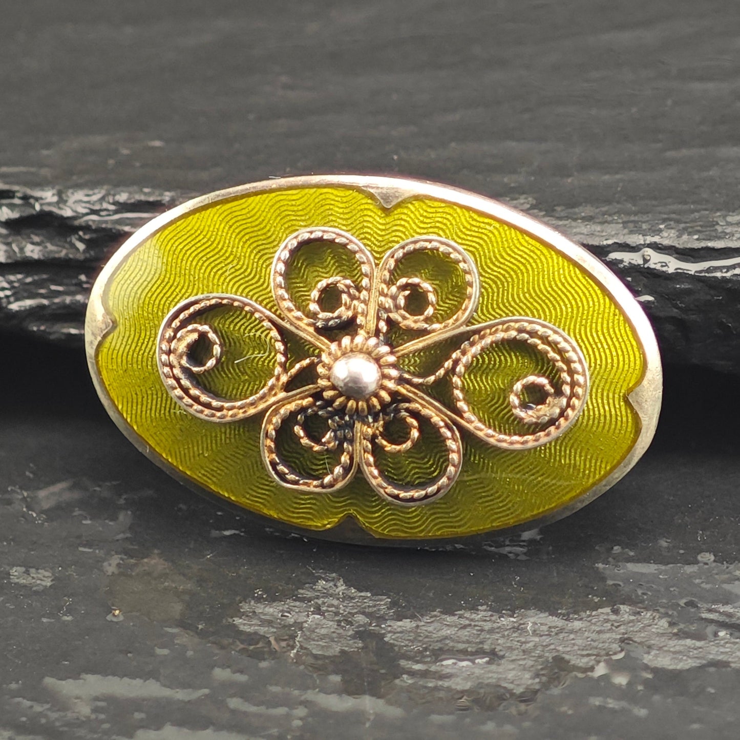 Norway Filigree, Green Enamel Sterling Silver Brooch B2194