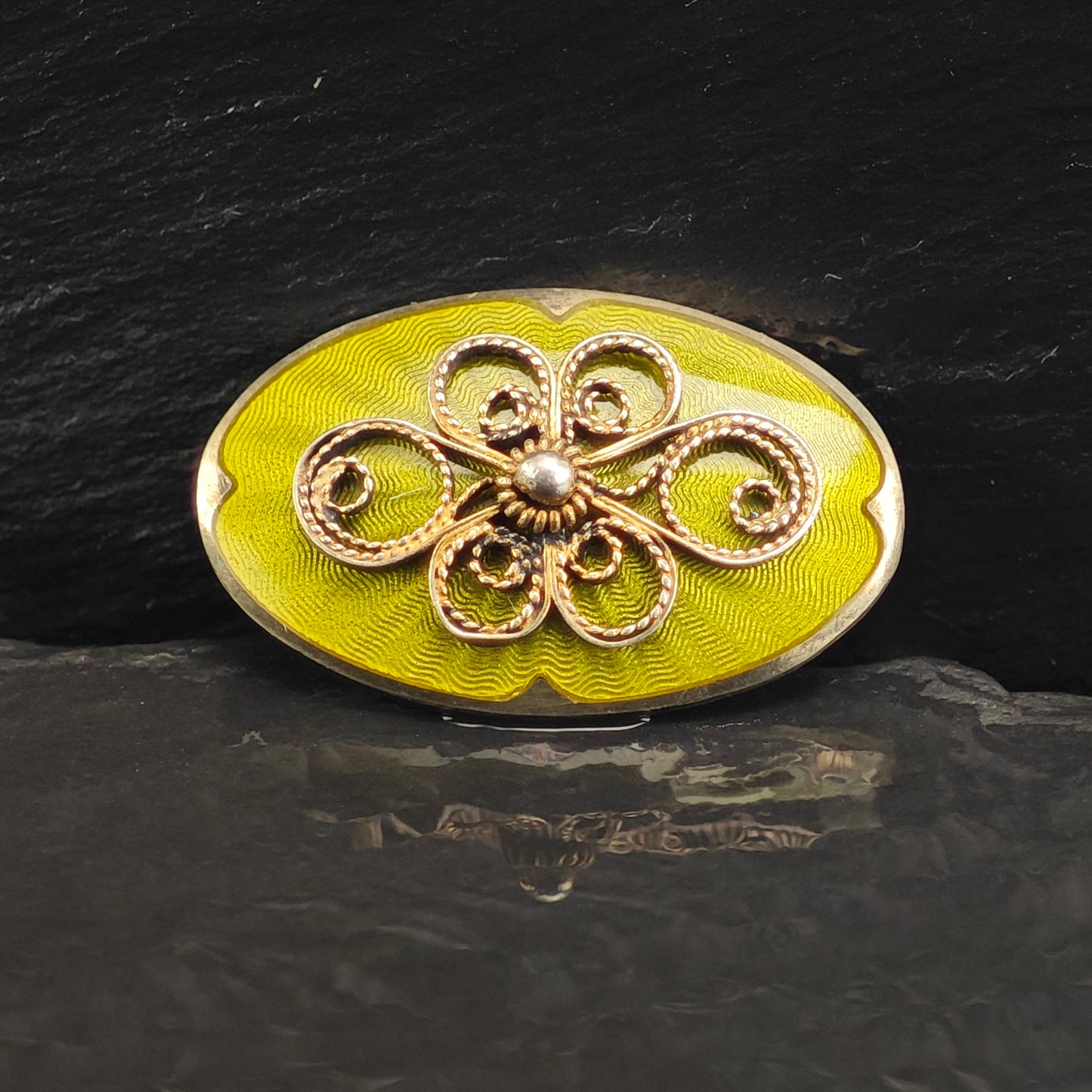 Norway Filigree, Green Enamel Sterling Silver Brooch B2194