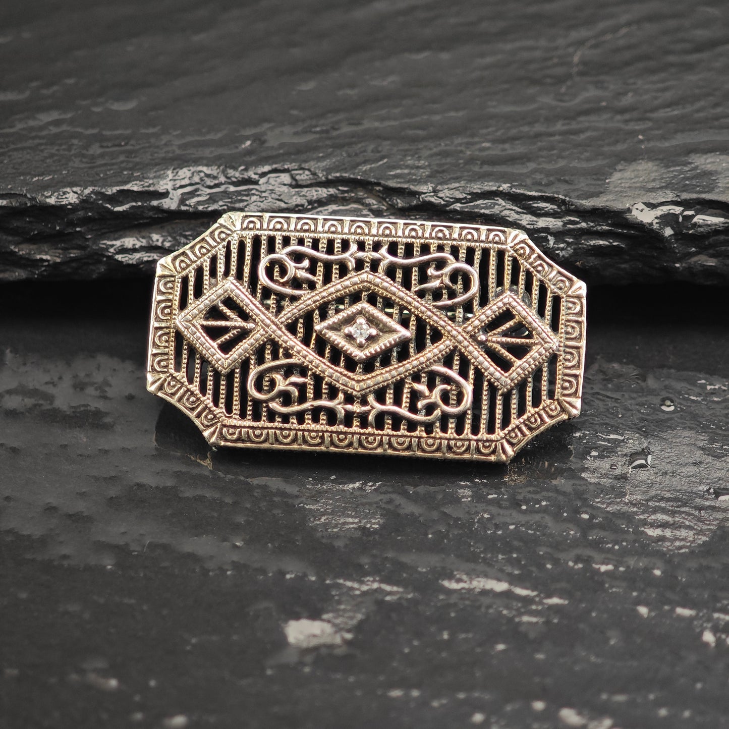 Art Deco, Diamond Sterling Silver Brooch B2195